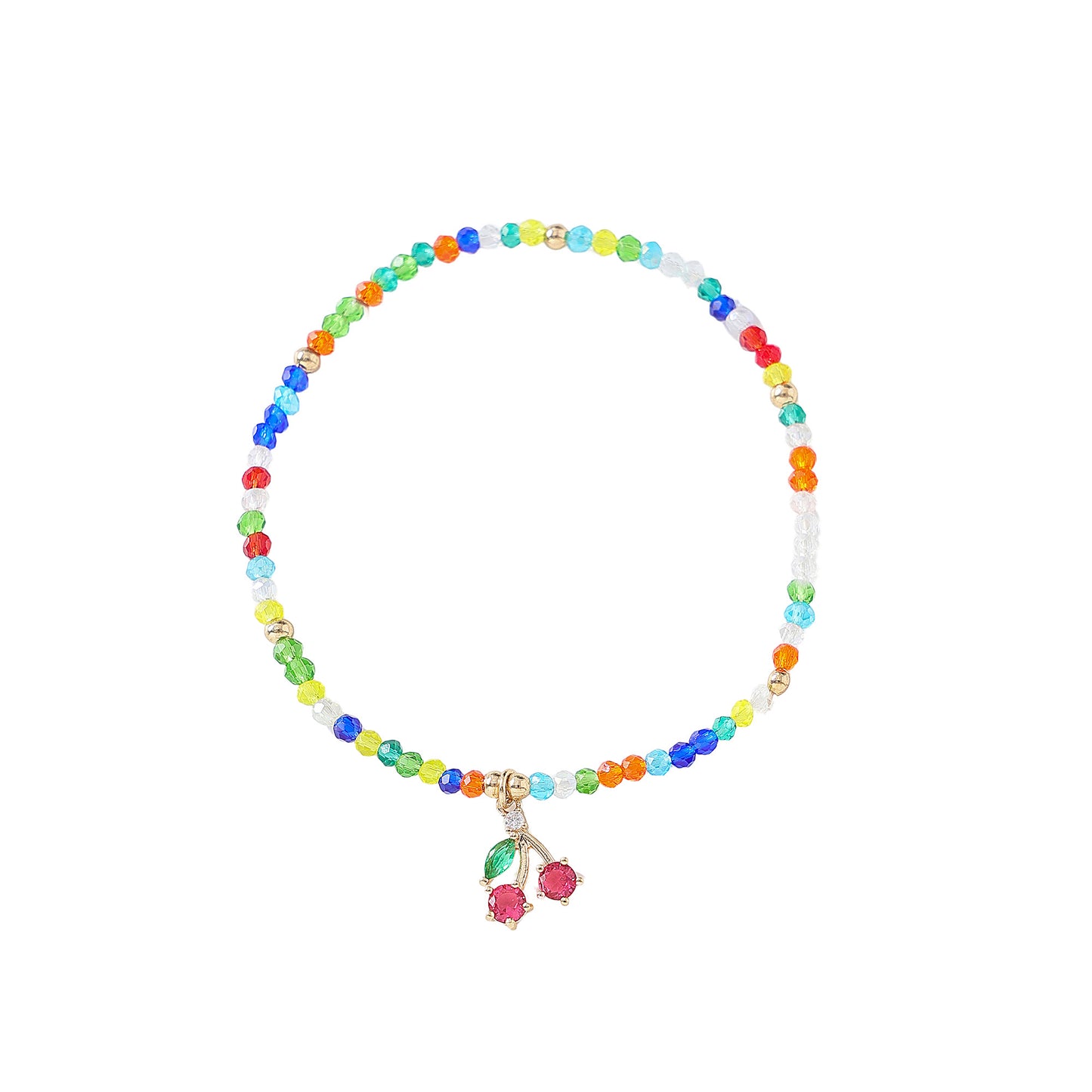 Charming Elastic Beaded Bracelets with Colorful Crystal Cherry Charms for Women and Girls