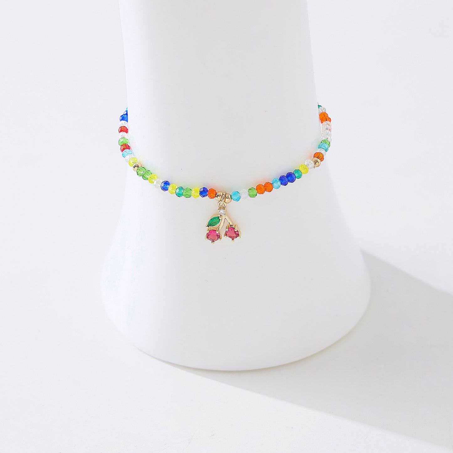 Charming Elastic Beaded Bracelets with Colorful Crystal Cherry Charms for Women and Girls