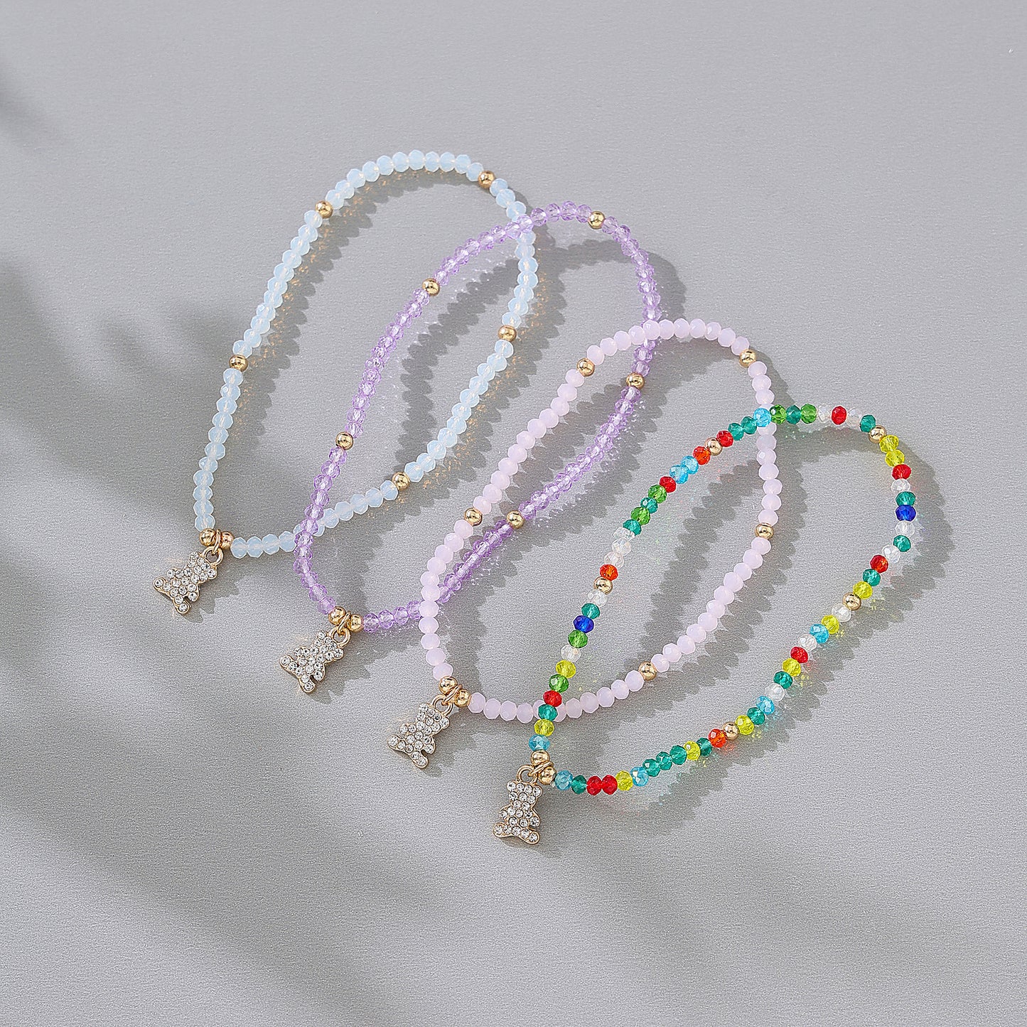 Charming Assorted Beaded Bracelets with Dazzling Crystal Bear Charms for Women - Perfect for Every Occasion
