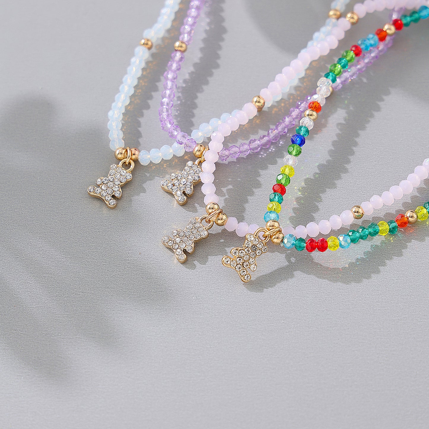 Charming Assorted Beaded Bracelets with Dazzling Crystal Bear Charms for Women - Perfect for Every Occasion