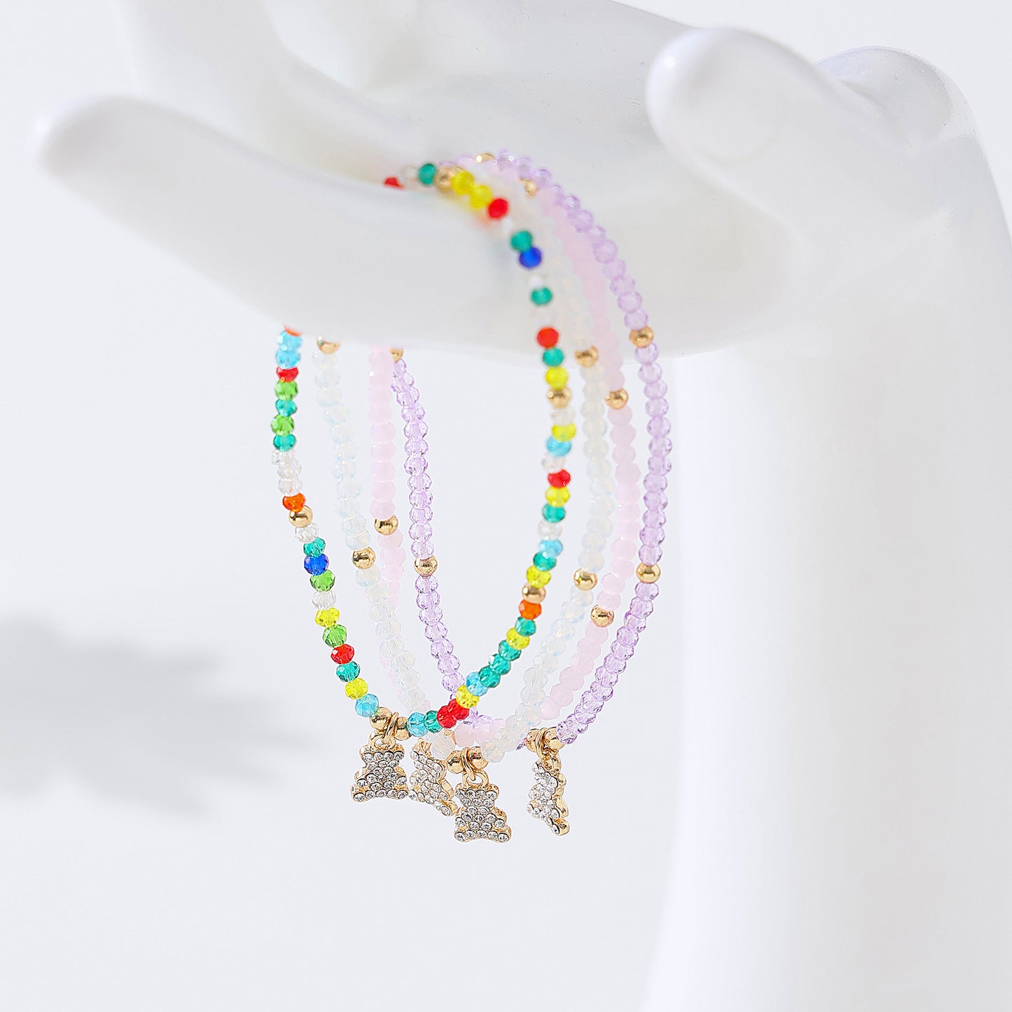 Charming Assorted Beaded Bracelets with Dazzling Crystal Bear Charms for Women - Perfect for Every Occasion