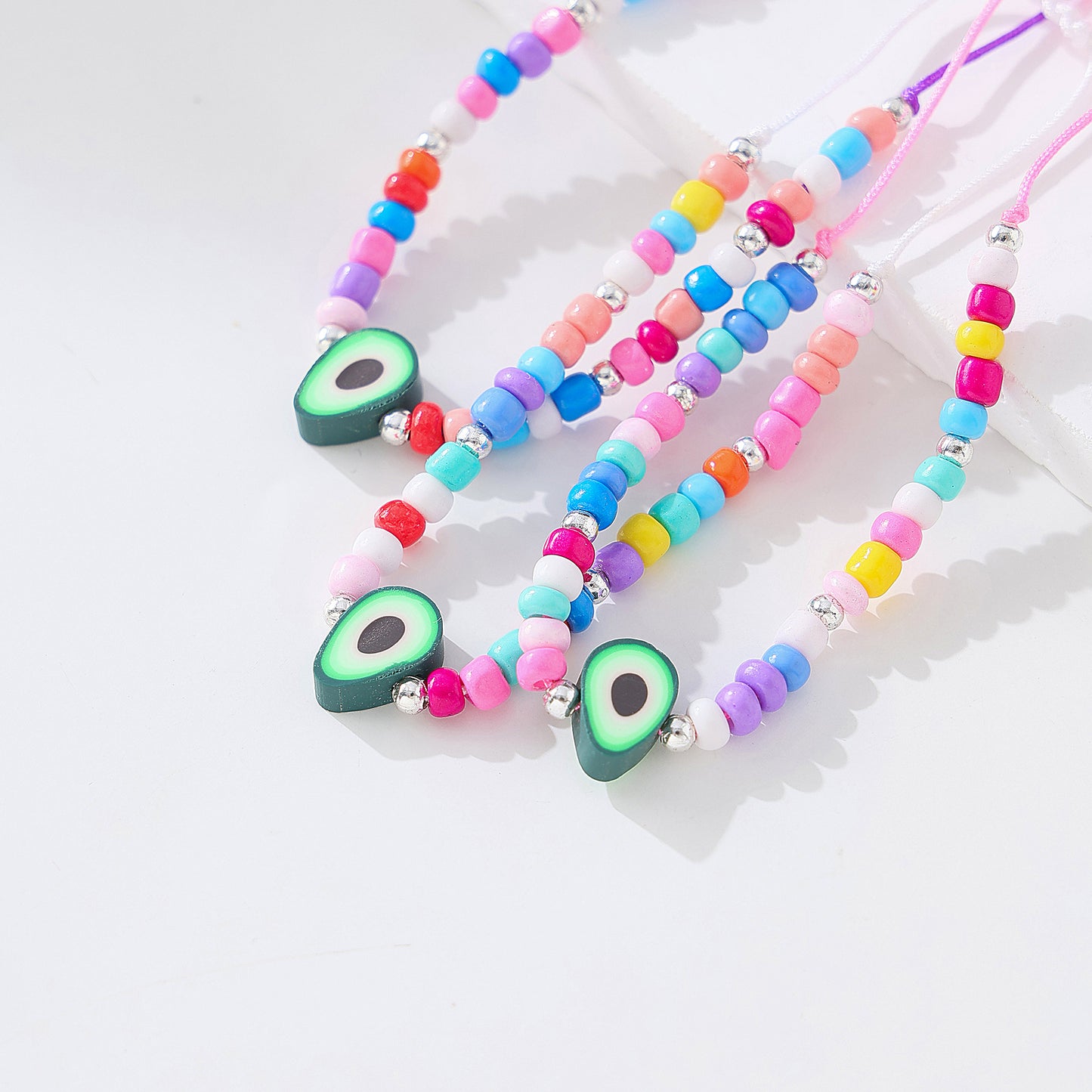 Vibrant Assorted Beaded Bracelets with Avocado Charm - Trendy Boho Style for Women & Teens, Handmade Jewelry for Any Occasion