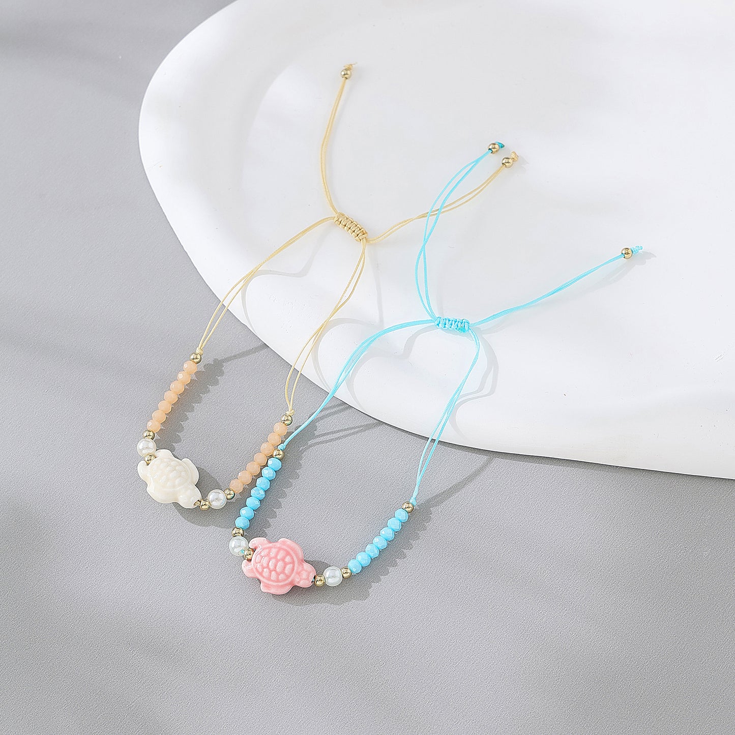 Assorted Beaded Bracelets with Ceramic Turtle Charms - Adjustable Handmade Jewelry for Women & Girls