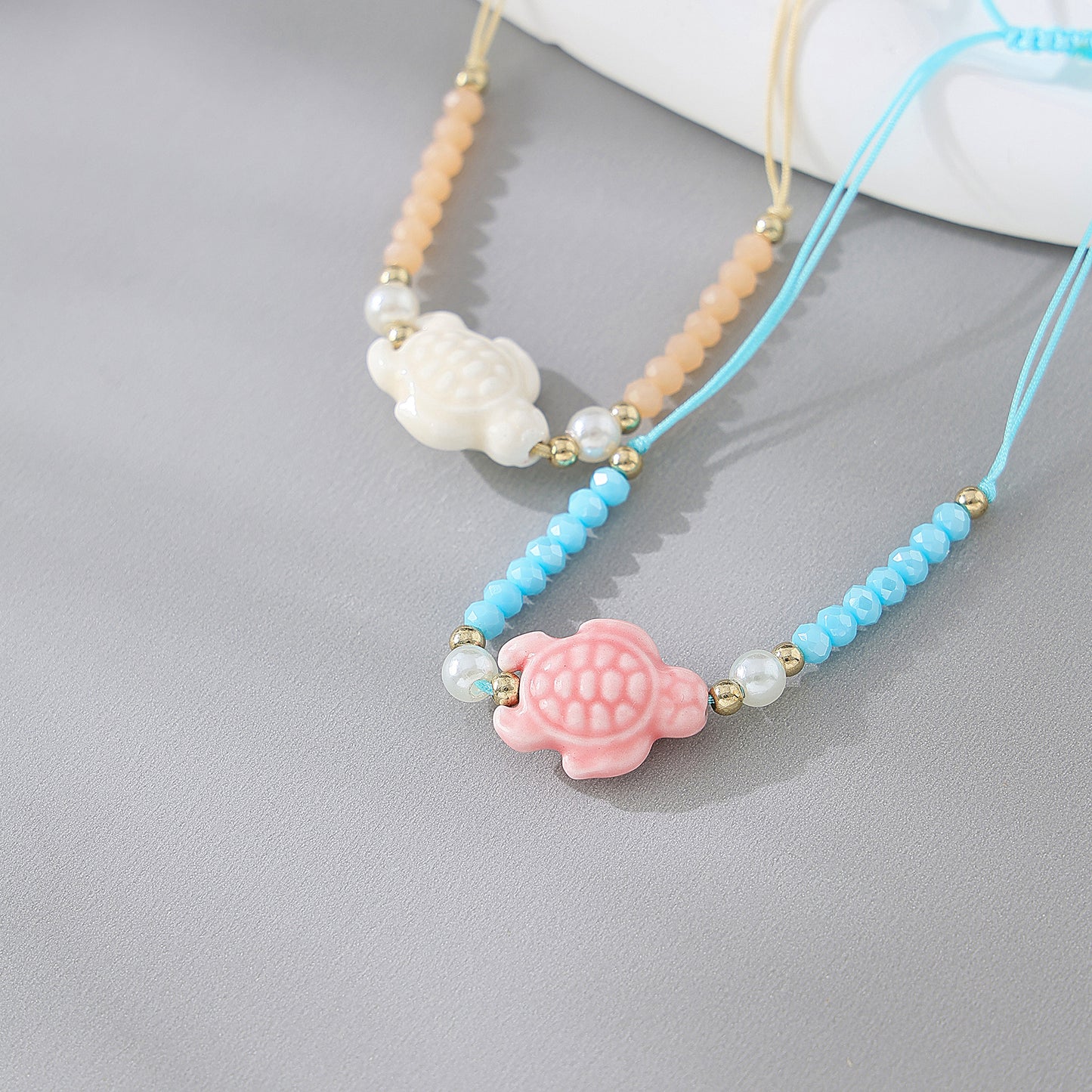 Assorted Beaded Bracelets with Ceramic Turtle Charms - Adjustable Handmade Jewelry for Women & Girls