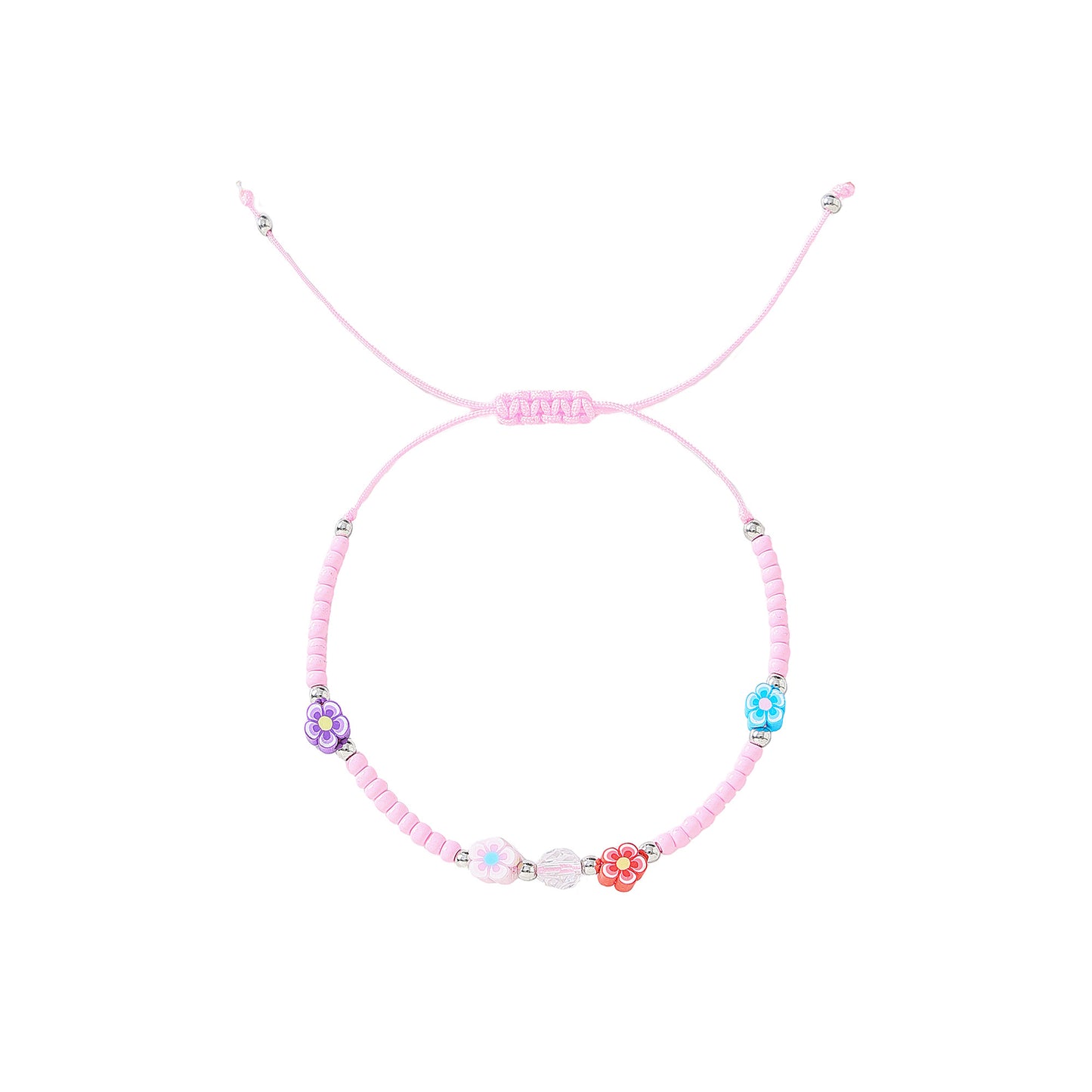 Charming Beaded String Bracelets with Colorful Fimo Flower Beads for Women and Teens - Handmade Adjustable Jewelry