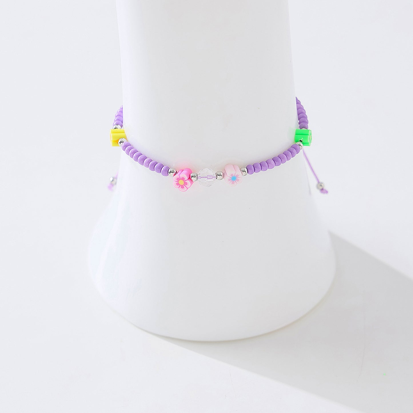 Charming Beaded String Bracelets with Colorful Fimo Flower Beads for Women and Teens - Handmade Adjustable Jewelry