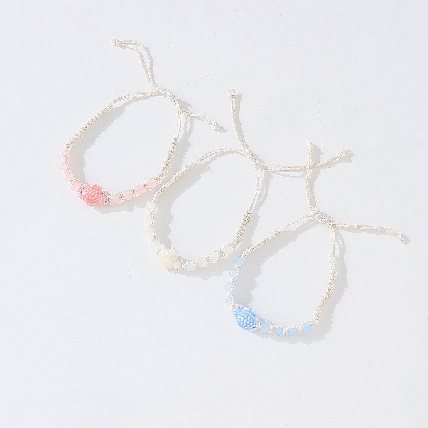 Assorted Ceramic Turtle Beaded Macramé Bracelets - Boho Coastal Style Jewelry for Women & Girls, Adjustable Handmade Accessories