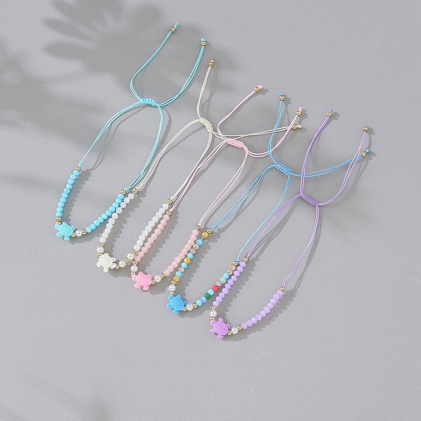 Adorable Beaded Turtle String Bracelet for Women and Girls - Soft Pastel Colors, Hand-crafted Charm, Adjustable String