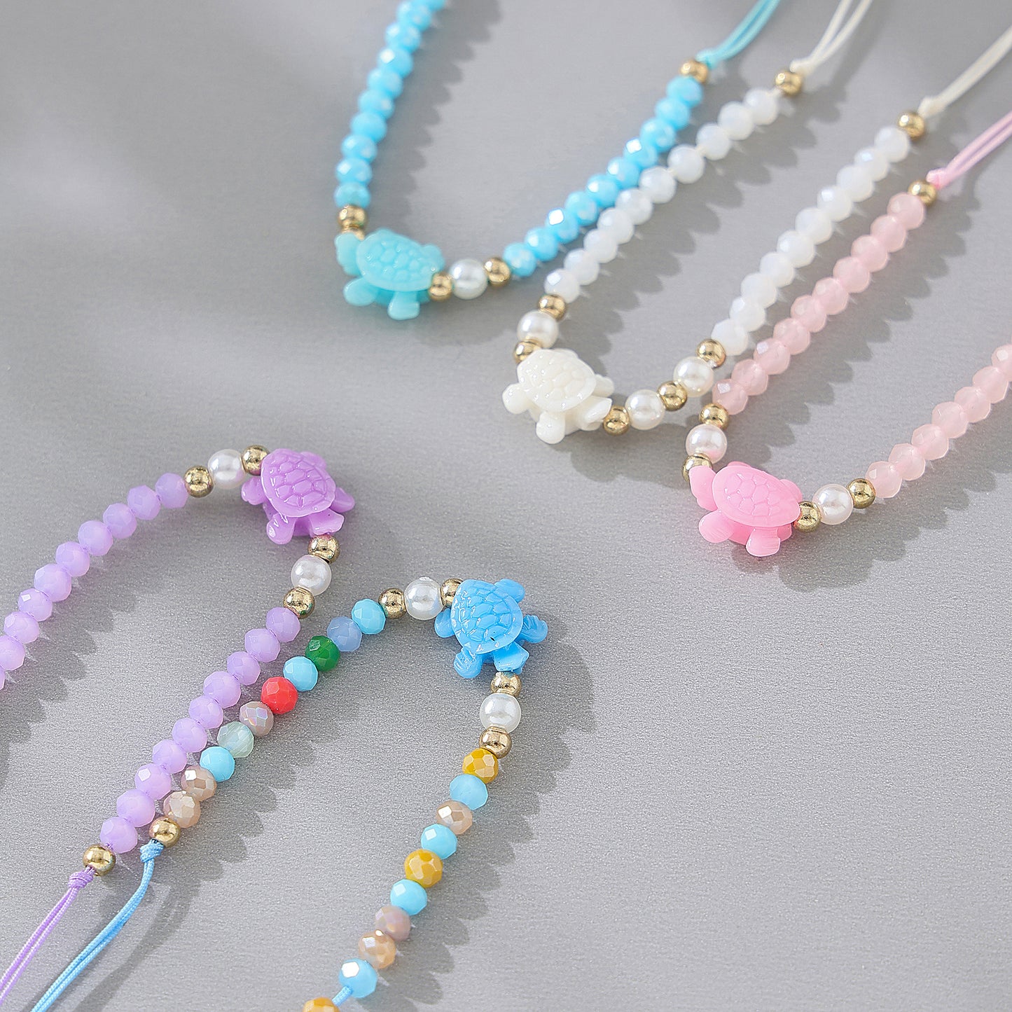 Adorable Beaded Turtle String Bracelet for Women and Girls - Soft Pastel Colors, Hand-crafted Charm, Adjustable String