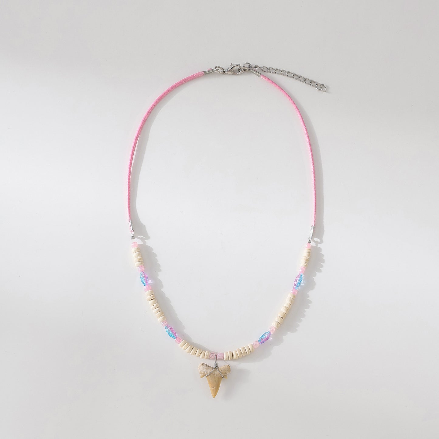 Exquisite Shark Tooth Beaded Necklace with Pastel Accents - Beach - Inspired Statement Jewelry