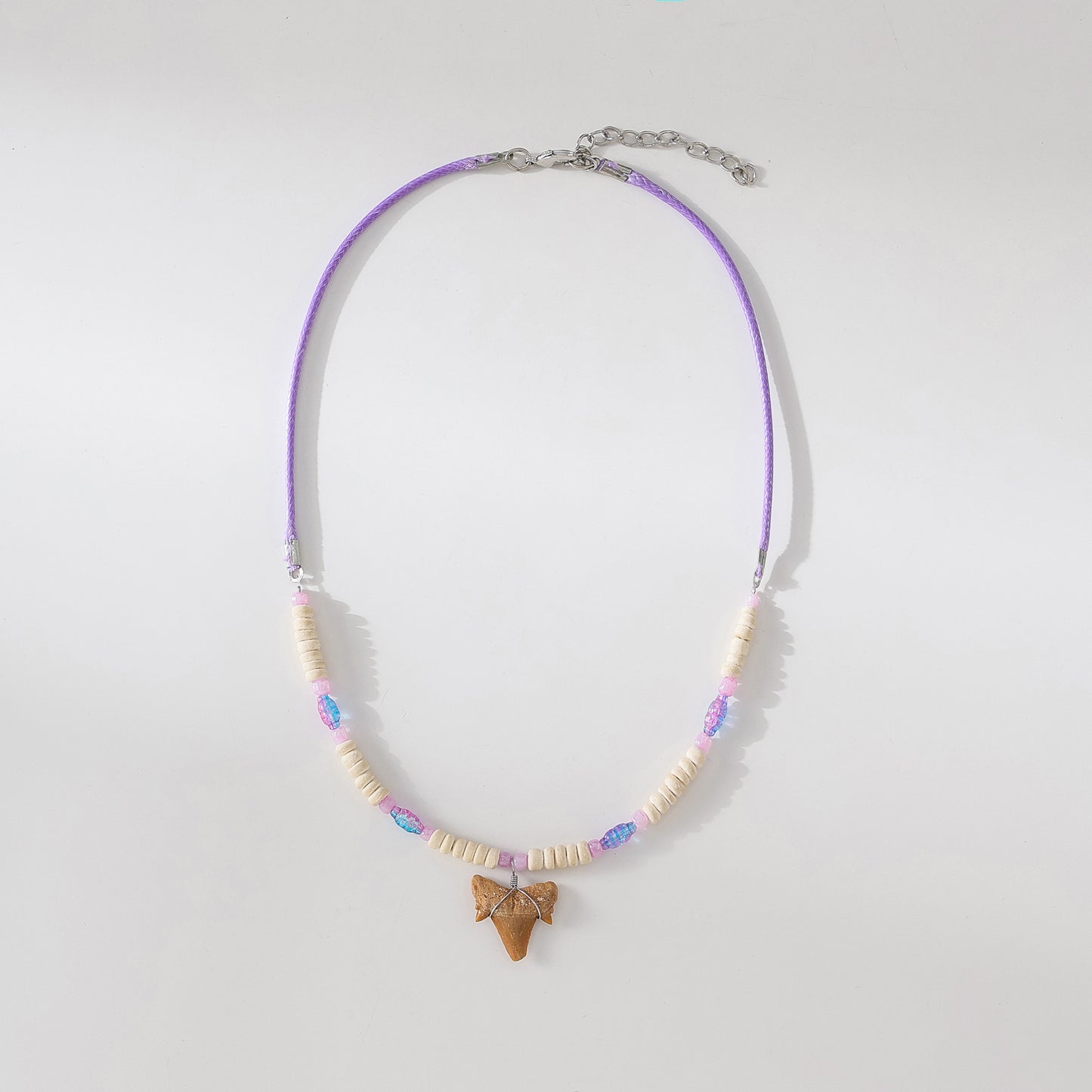 Exquisite Shark Tooth Beaded Necklace with Pastel Accents - Beach - Inspired Statement Jewelry