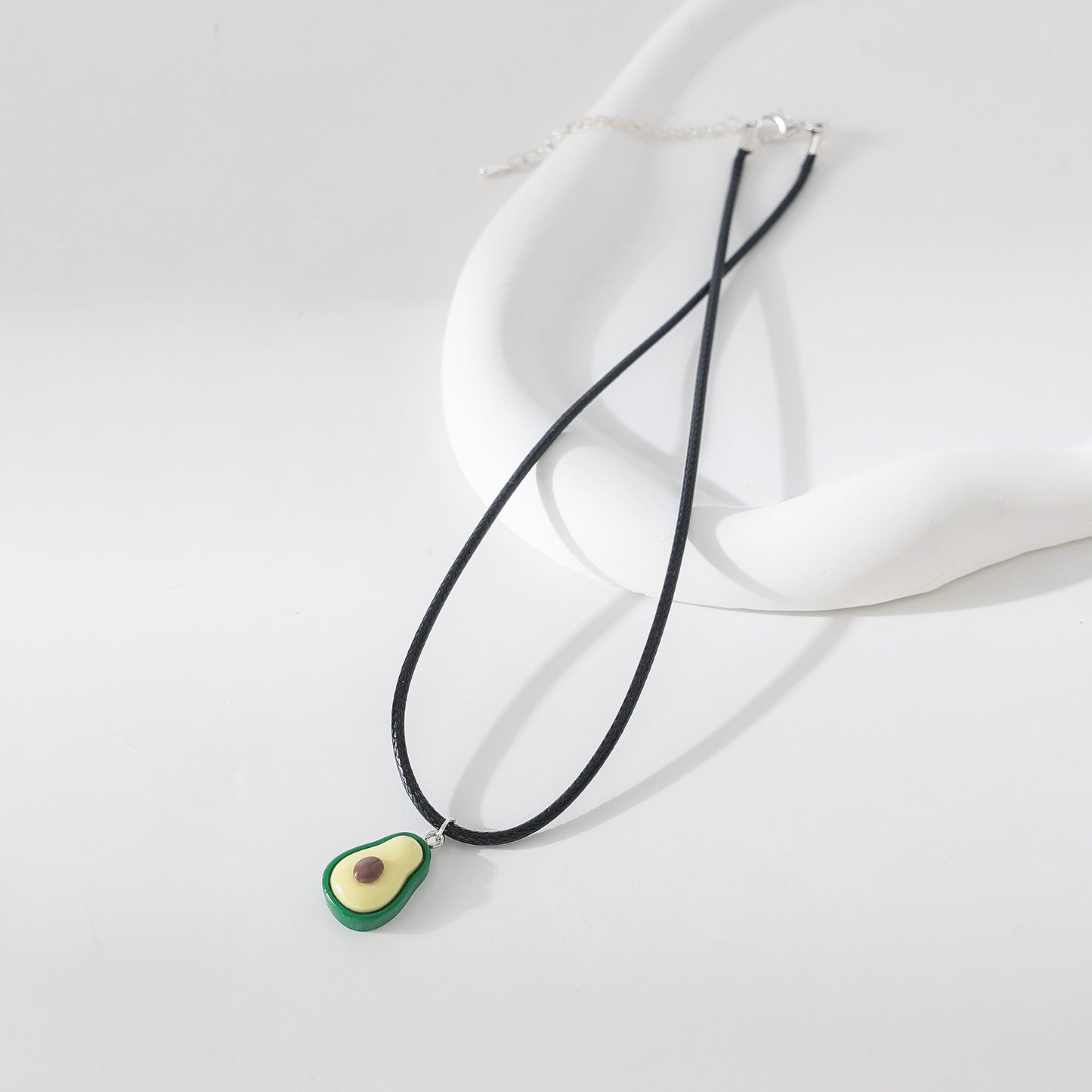 Charming Avocado Pendant Necklace - Hand - crafted Green & Creamy Delight on Black Cord