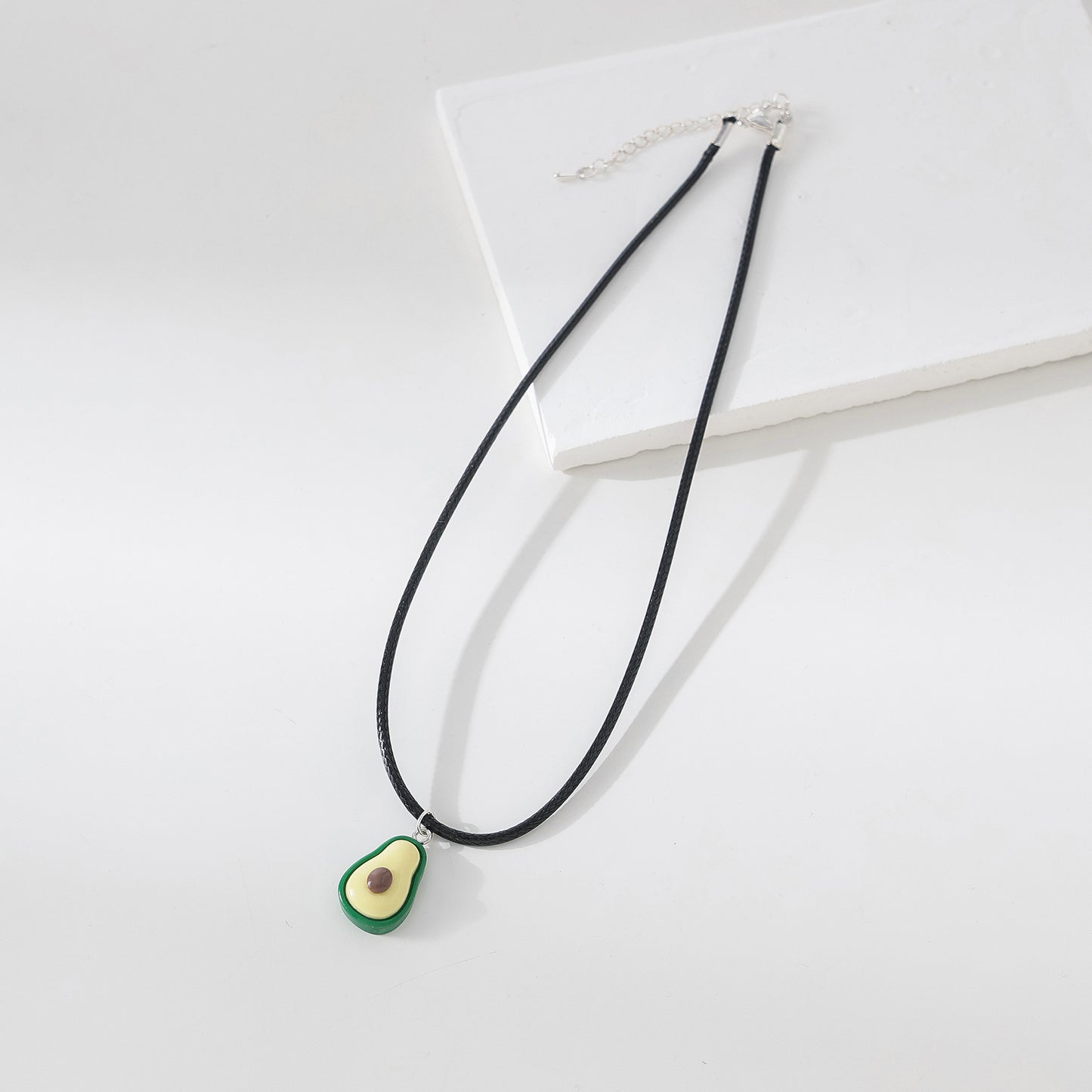 Charming Avocado Pendant Necklace - Hand - crafted Green & Creamy Delight on Black Cord