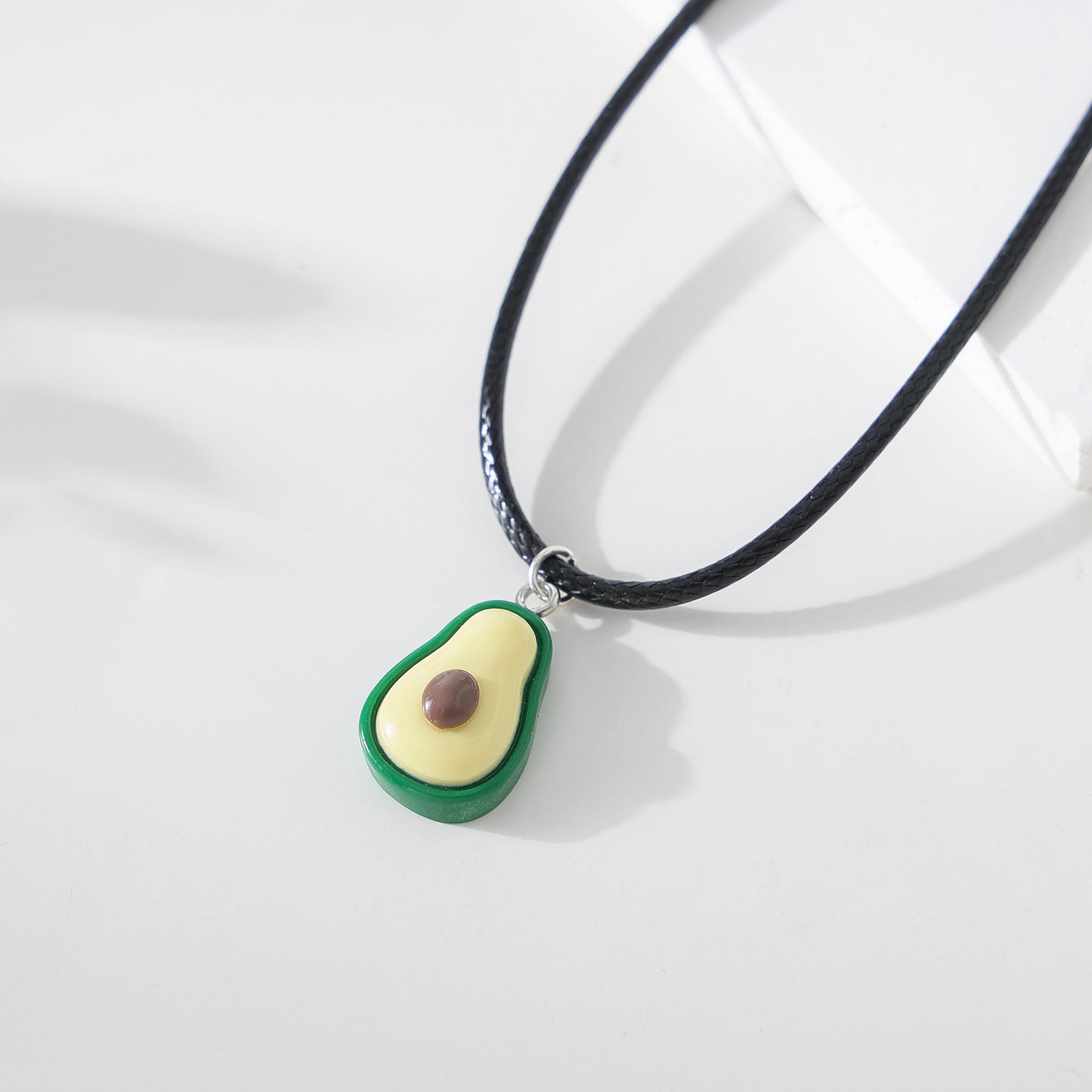Charming Avocado Pendant Necklace - Hand - crafted Green & Creamy Delight on Black Cord