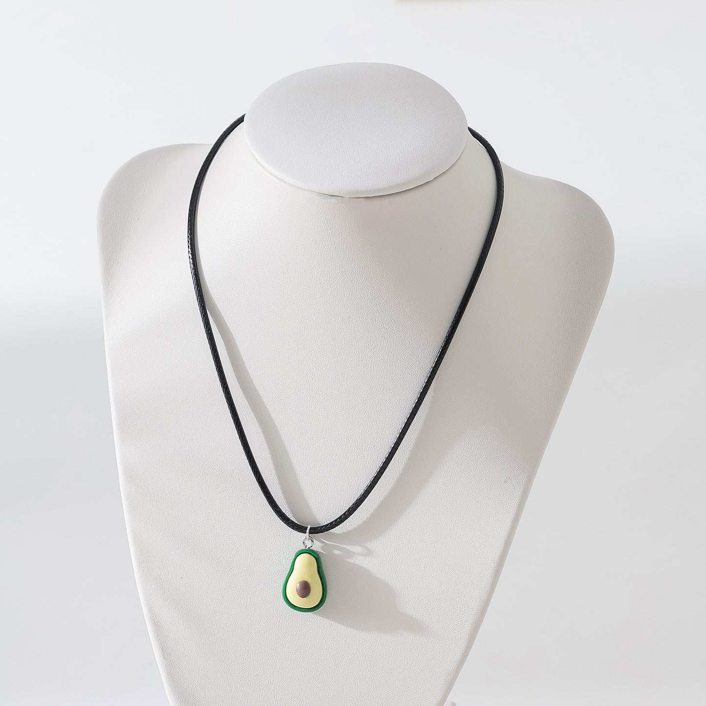 Charming Avocado Pendant Necklace - Hand - crafted Green & Creamy Delight on Black Cord