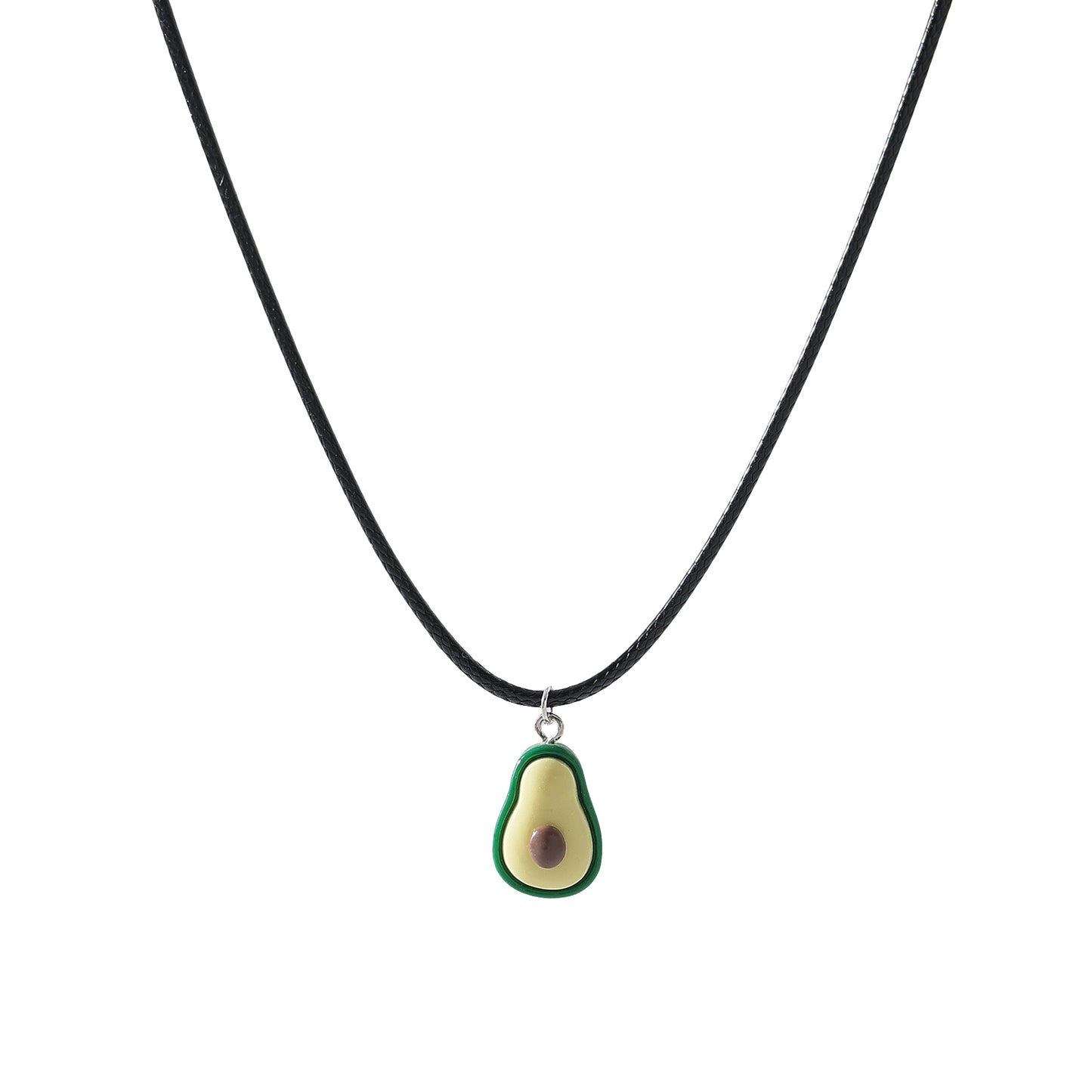 Charming Avocado Pendant Necklace - Hand - crafted Green & Creamy Delight on Black Cord