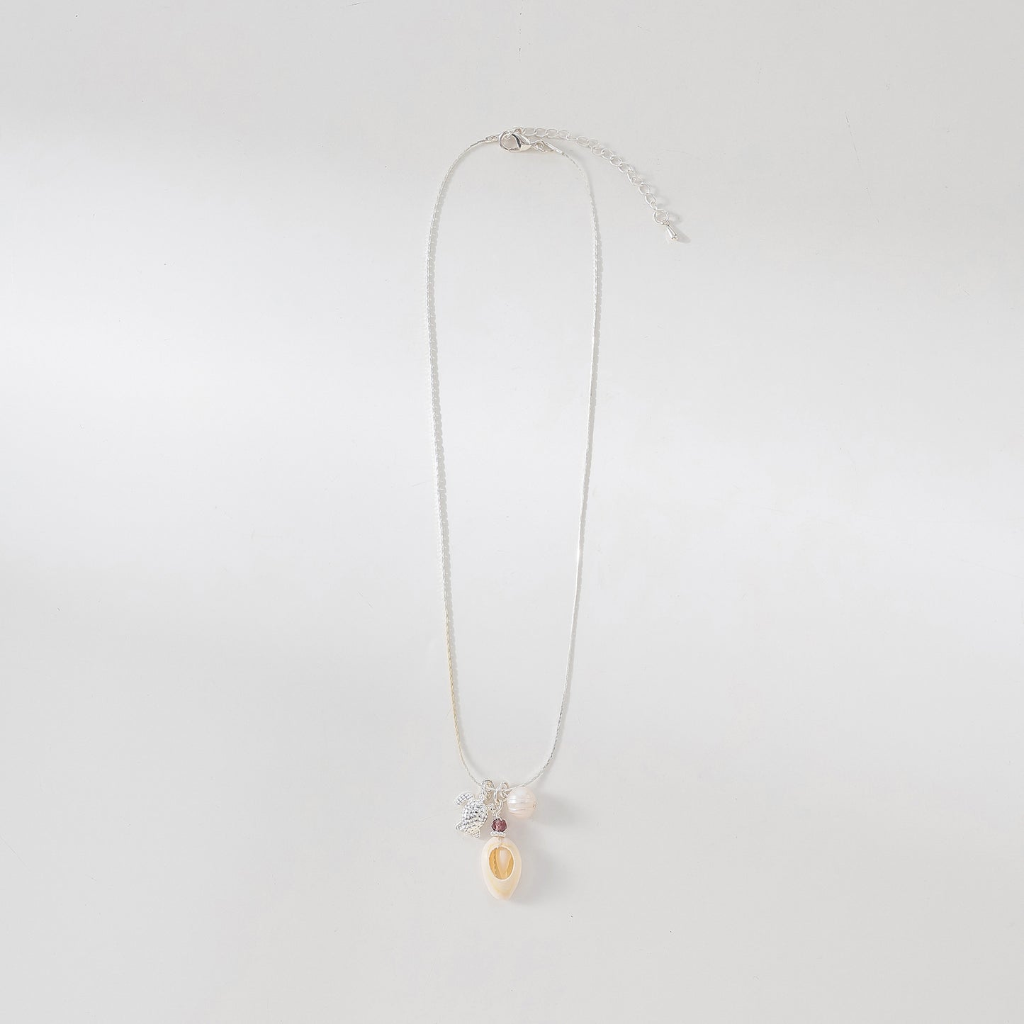 Charming Cowrie Shell, Silver Turtle & Pearl Necklace - Boho Coastal Style Jewelry