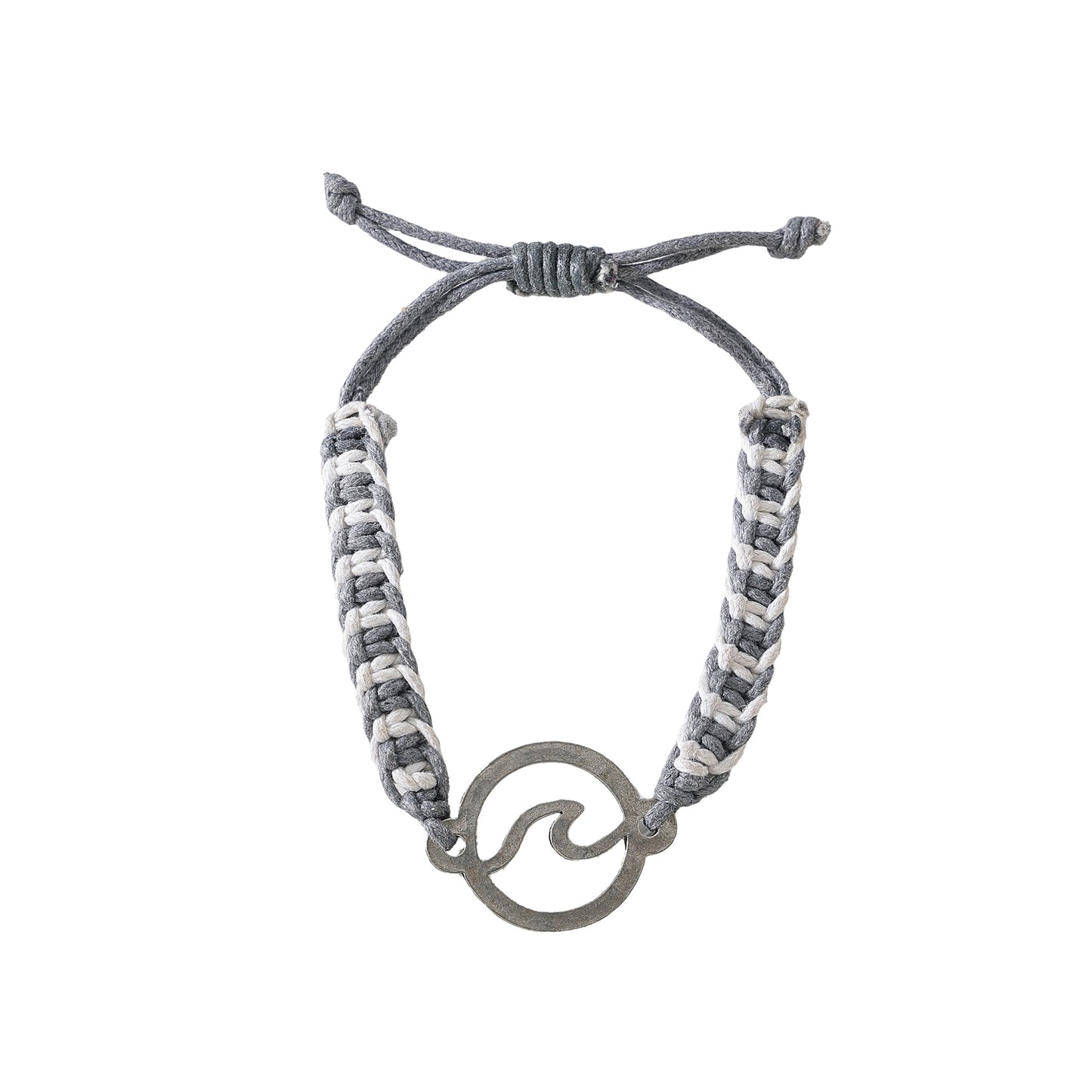 Boho - Chic Pewter Wave Macrame Bracelet: Hand-Woven Ocean-Inspired Jewelry for Men and Women