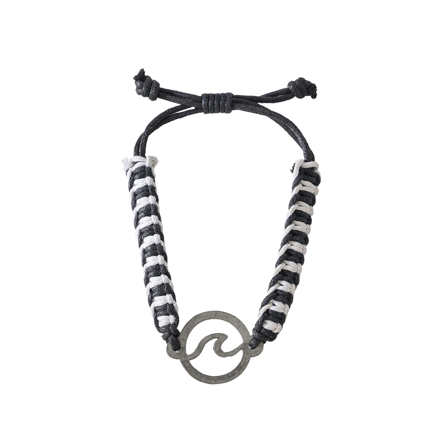 Boho - Chic Pewter Wave Macrame Bracelet: Hand-Woven Ocean-Inspired Jewelry for Men and Women