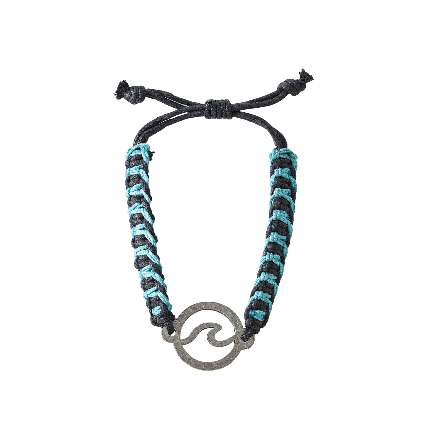 Boho - Chic Pewter Wave Macrame Bracelet: Hand-Woven Ocean-Inspired Jewelry for Men and Women