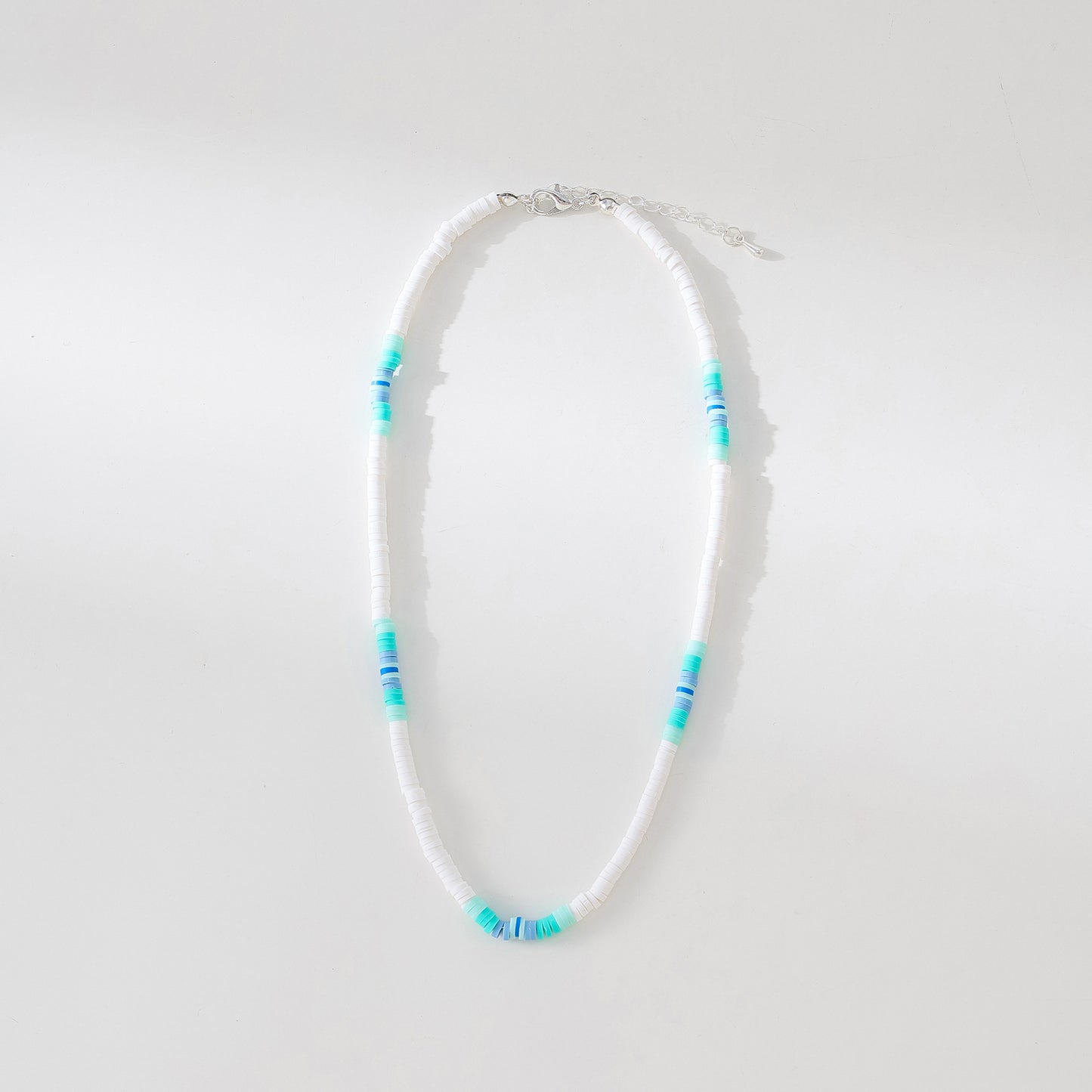 Boho - Chic Gradient Fimo Beaded Necklace in White: Coastal - Inspired Layering Jewelry