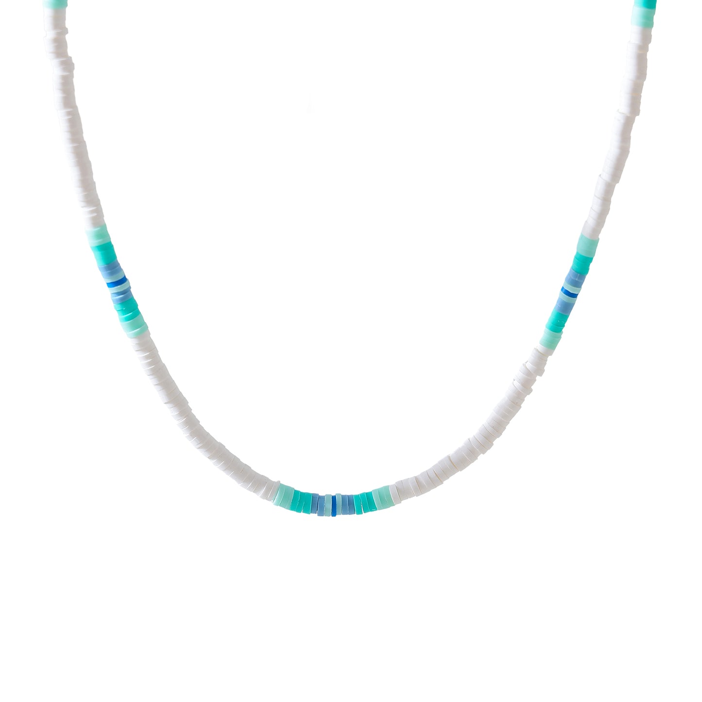 Boho - Chic Gradient Fimo Beaded Necklace in White: Coastal - Inspired Layering Jewelry