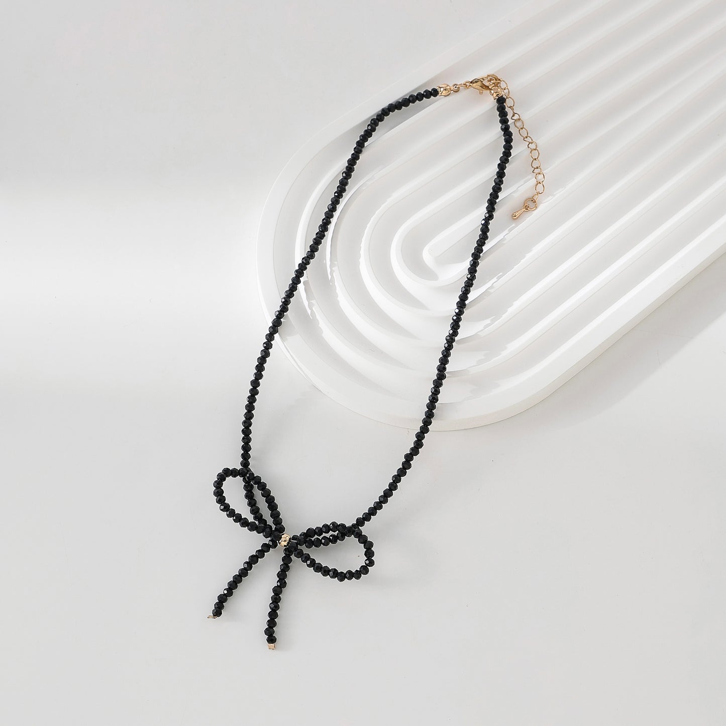 Elegant Black Beaded Bow - Knot Necklace for Women - Versatile Accessory
