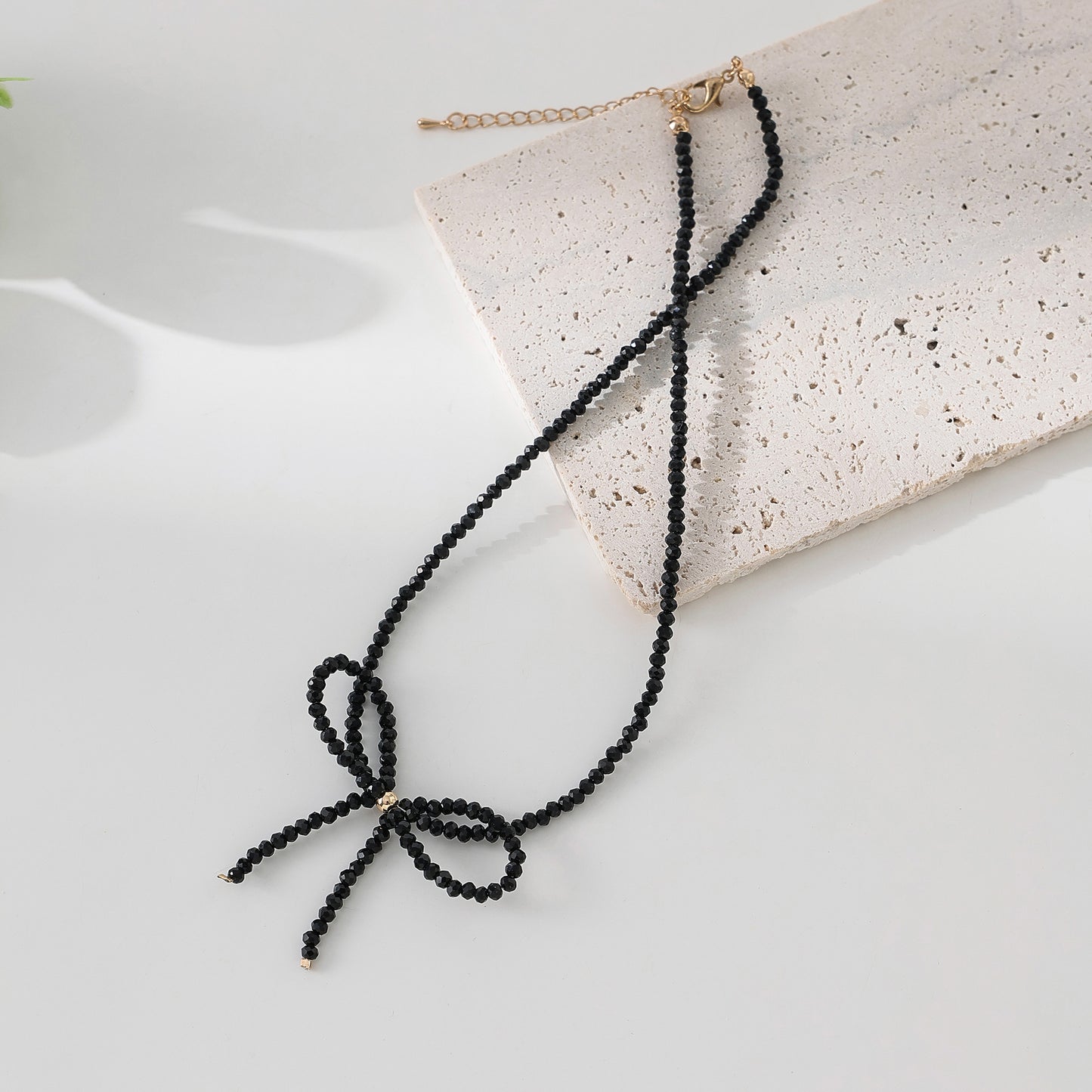 Elegant Black Beaded Bow - Knot Necklace for Women - Versatile Accessory