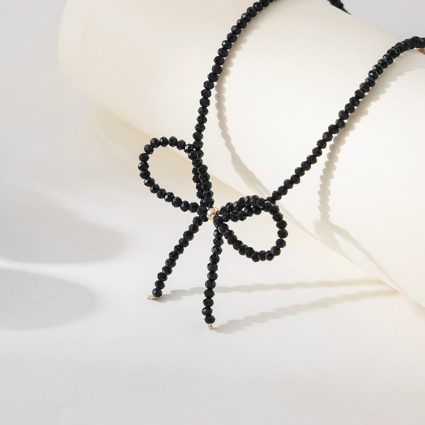 Elegant Black Beaded Bow - Knot Necklace for Women - Versatile Accessory