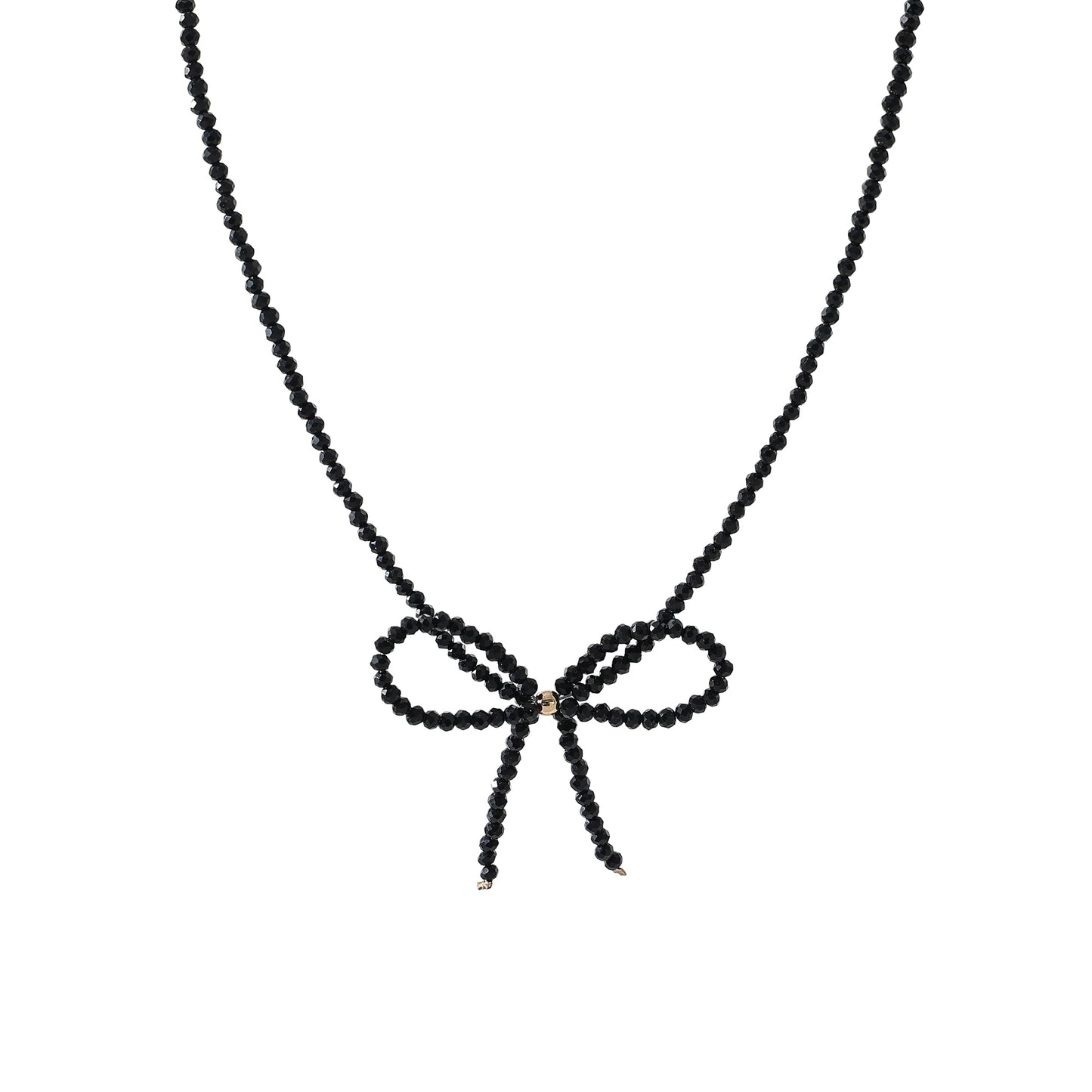 Elegant Black Beaded Bow - Knot Necklace for Women - Versatile Accessory