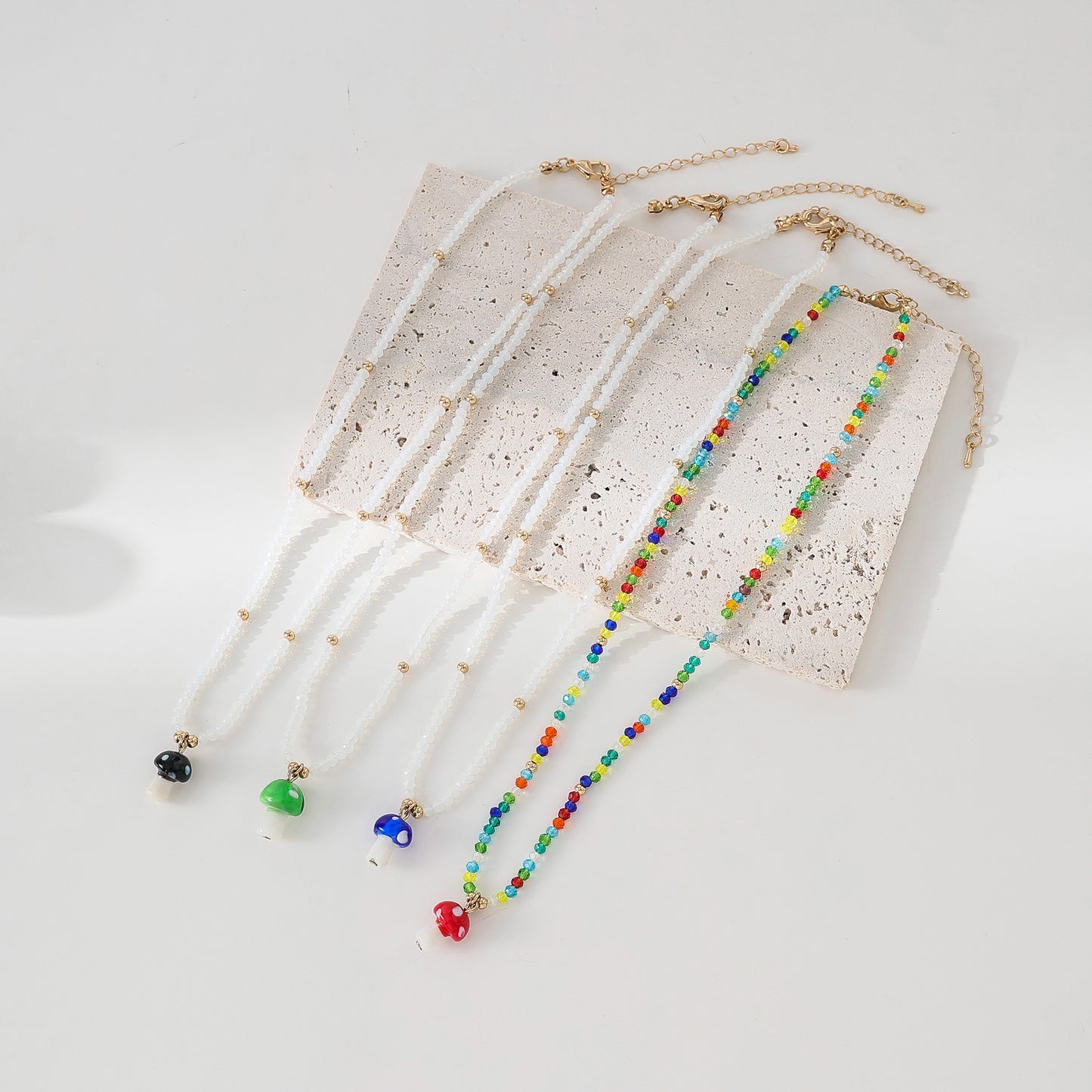 Boho - Chic Assorted Beaded Necklaces with Vibrant Glass Mushroom Charms