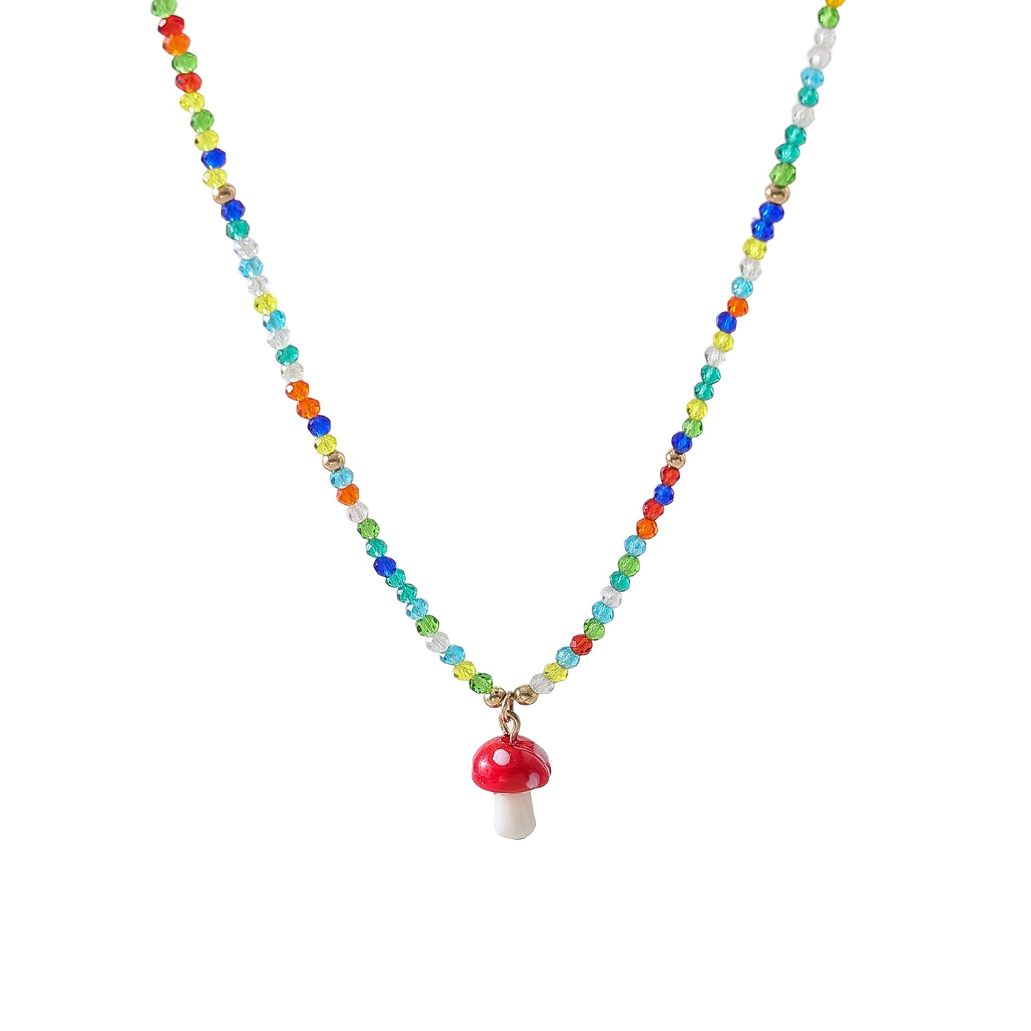 Boho - Chic Assorted Beaded Necklaces with Vibrant Glass Mushroom Charms
