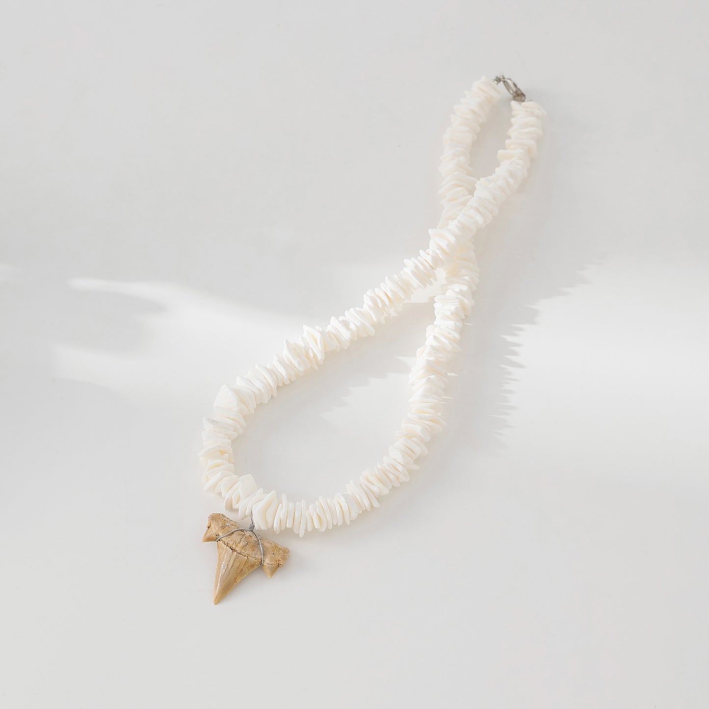 Exquisite Shark Tooth Necklace with Irregular White Shell Beads - Beachy Boho Style Jewelry
