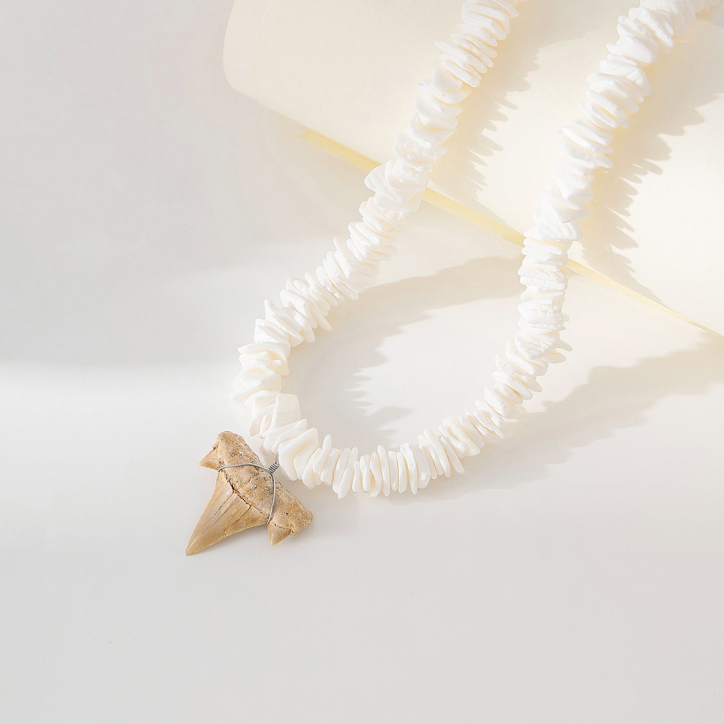 Exquisite Shark Tooth Necklace with Irregular White Shell Beads - Beachy Boho Style Jewelry