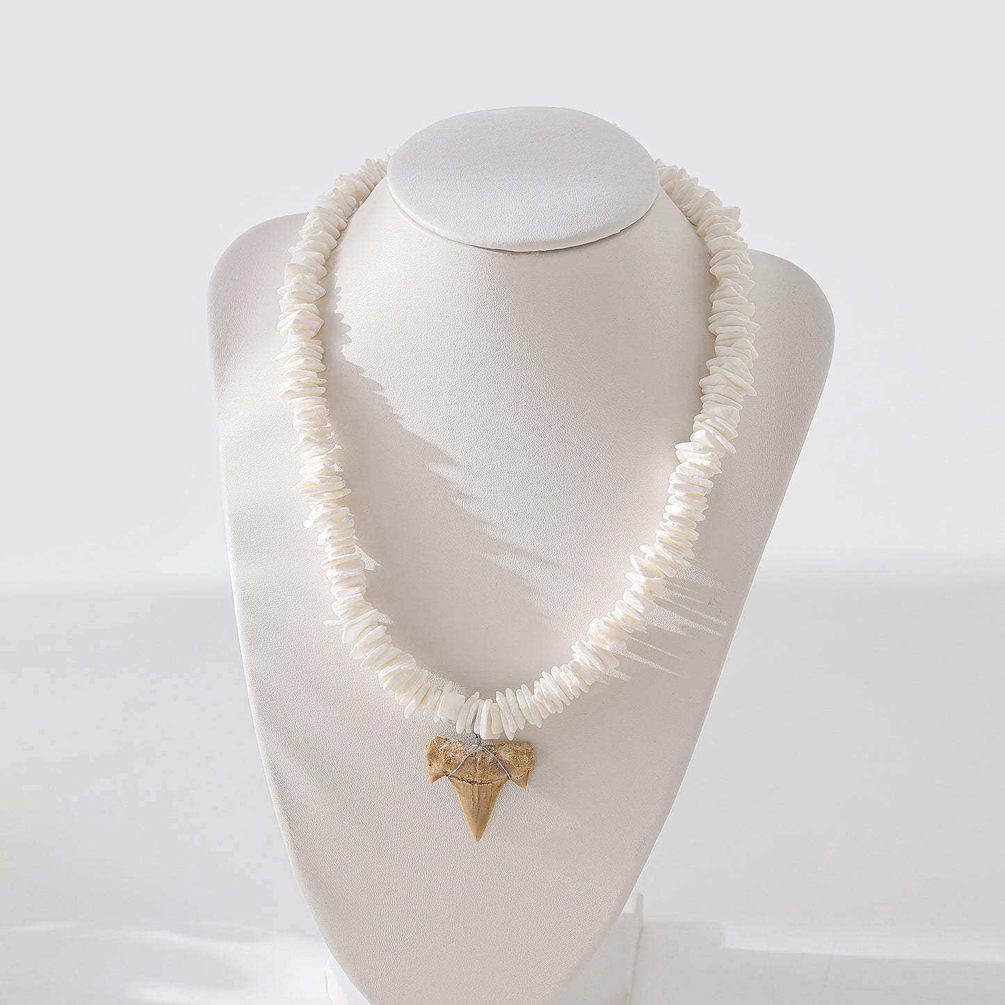 Exquisite Shark Tooth Necklace with Irregular White Shell Beads - Beachy Boho Style Jewelry