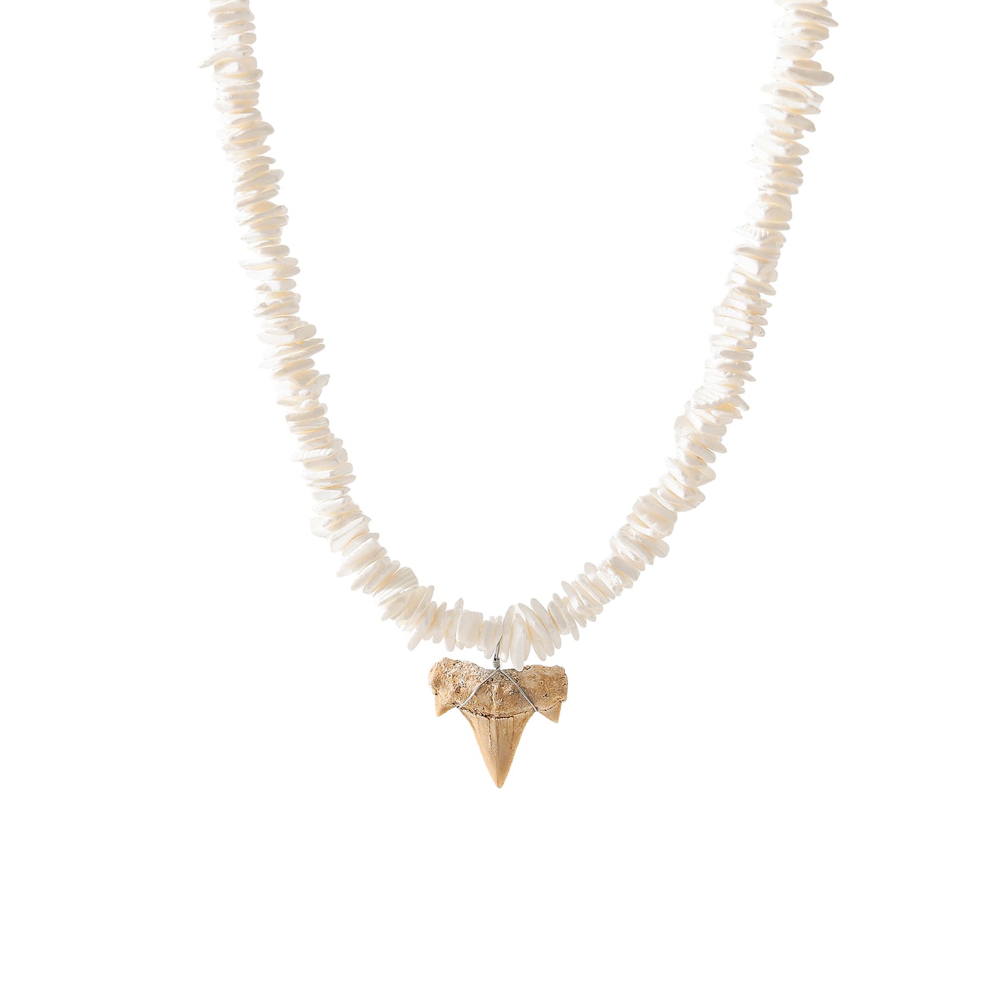 Exquisite Shark Tooth Necklace with Irregular White Shell Beads - Beachy Boho Style Jewelry