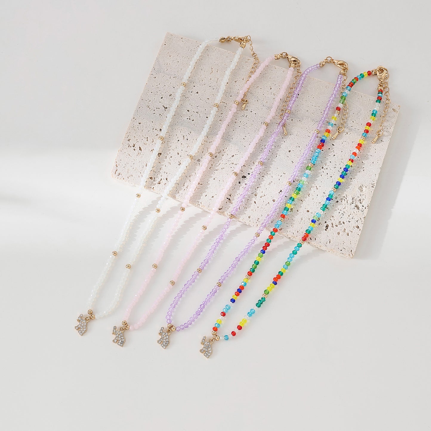 Charming Assorted Beaded Necklaces with Sparkling Crystal Elephant Charms - Boho Style Jewelry for Women