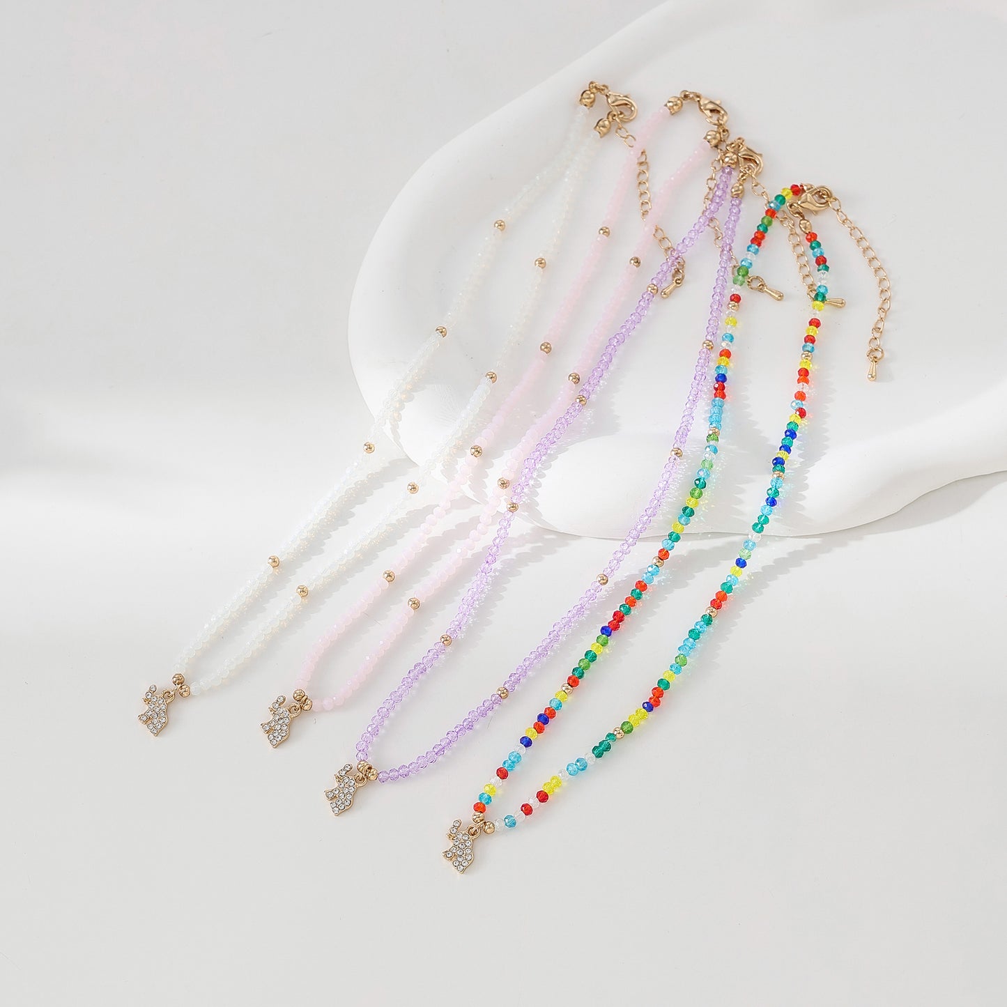 Charming Assorted Beaded Necklaces with Sparkling Crystal Elephant Charms - Boho Style Jewelry for Women