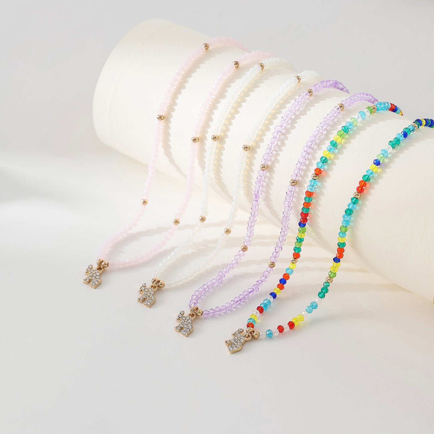 Charming Assorted Beaded Necklaces with Sparkling Crystal Elephant Charms - Boho Style Jewelry for Women