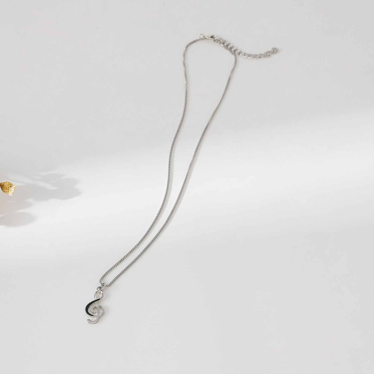 Exquisite Silver Treble Clef Necklace with Black - Accented Charm on Delicate Silver Chain