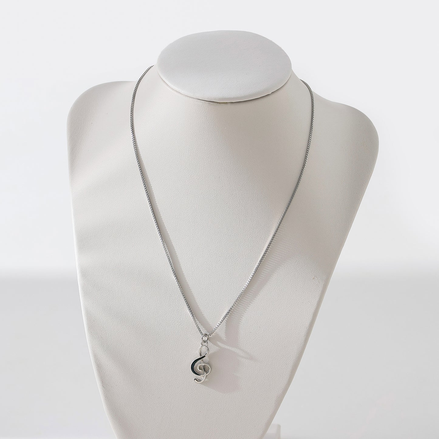 Exquisite Silver Treble Clef Necklace with Black - Accented Charm on Delicate Silver Chain