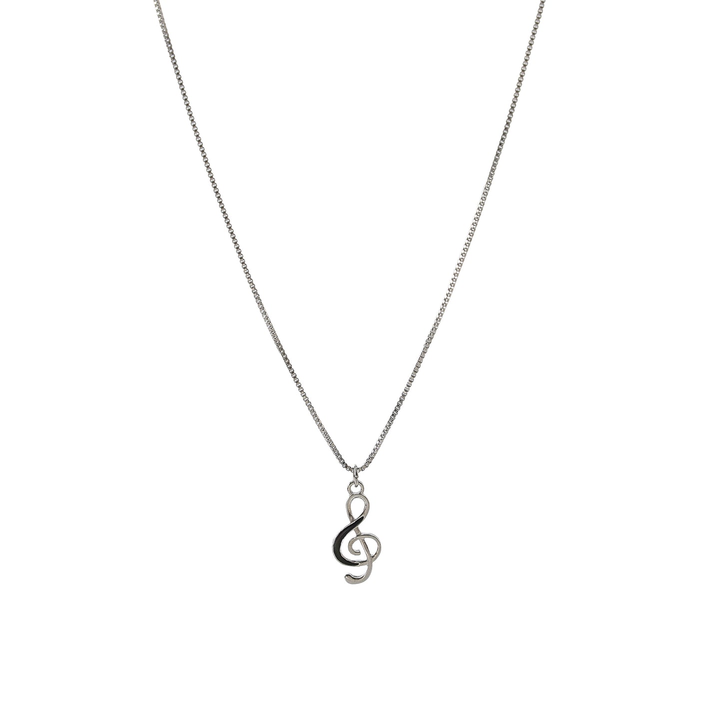 Exquisite Silver Treble Clef Necklace with Black - Accented Charm on Delicate Silver Chain
