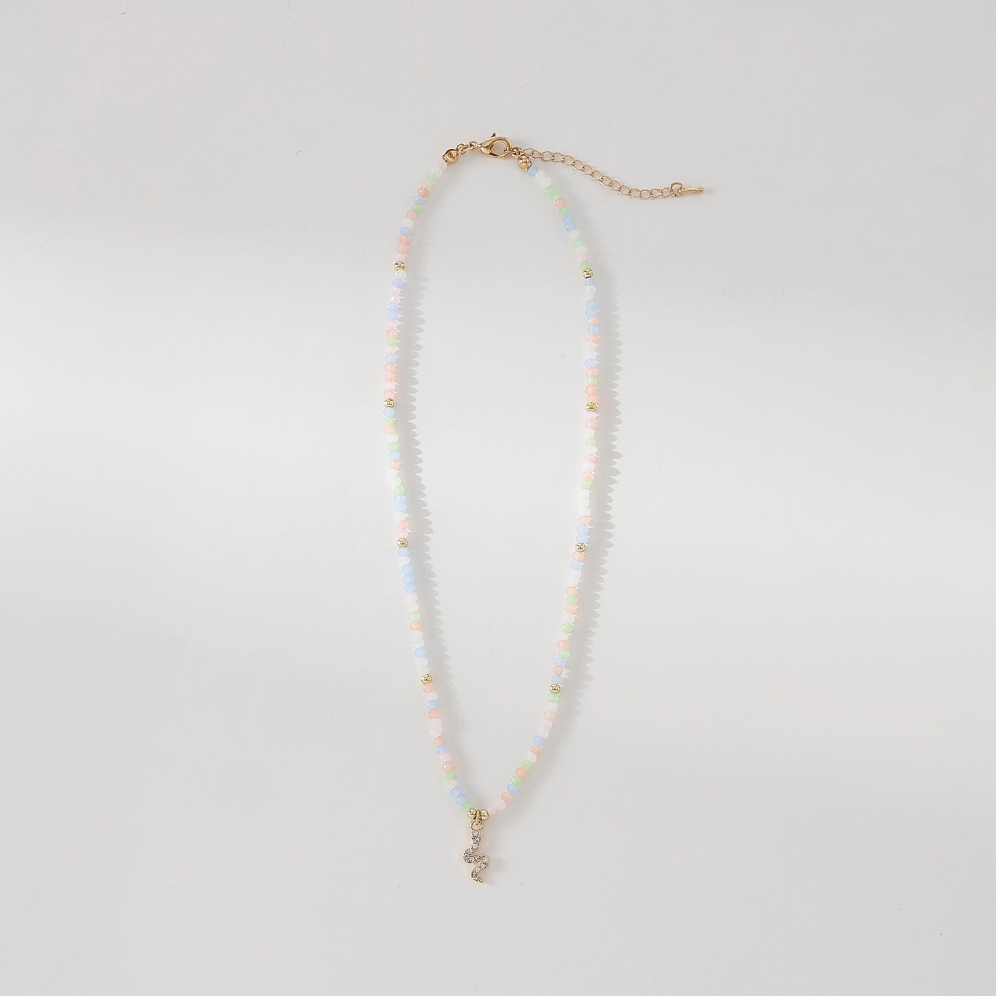 Gold Snake with rhinestones on assorted Beaded Necklace