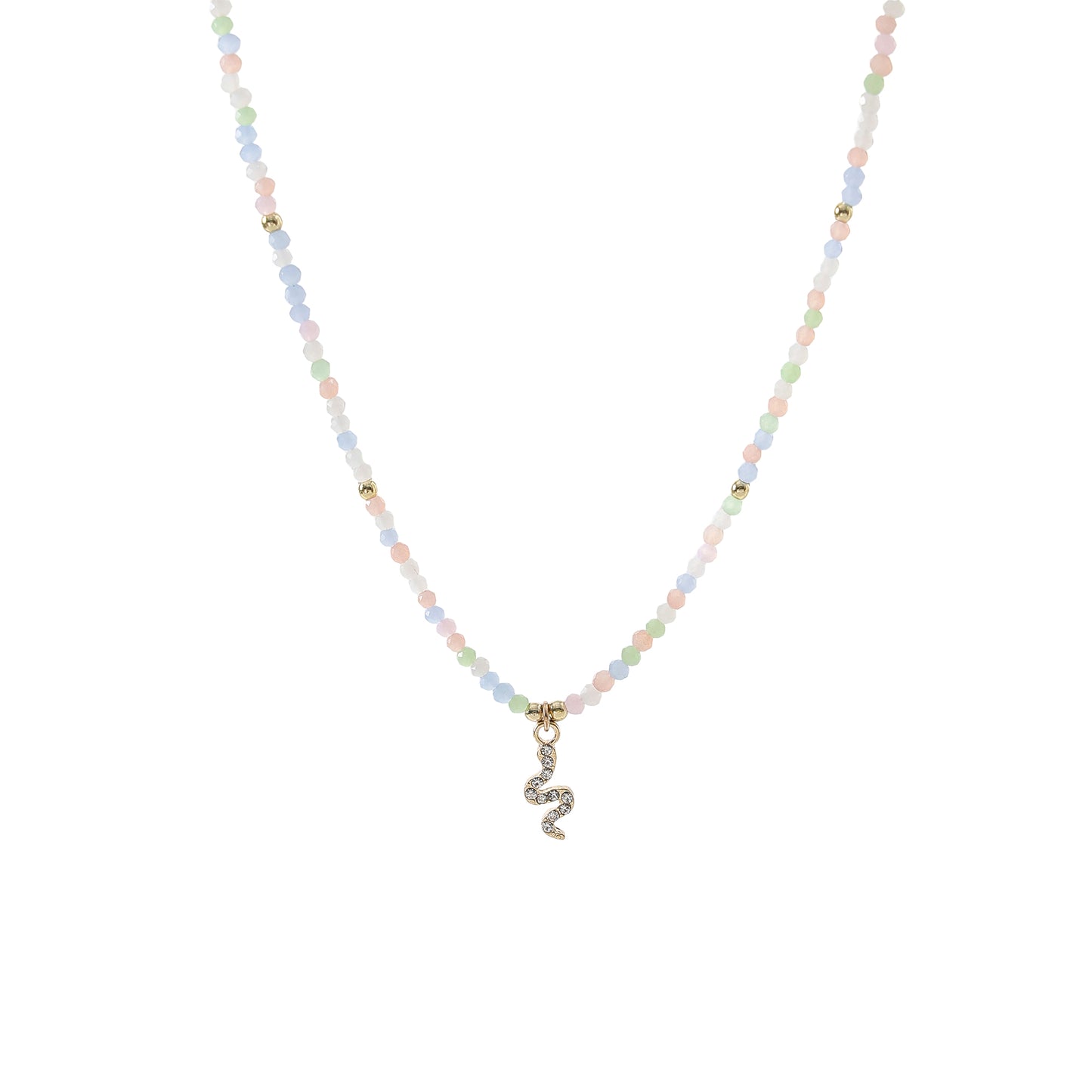Gold Snake with rhinestones on assorted Beaded Necklace