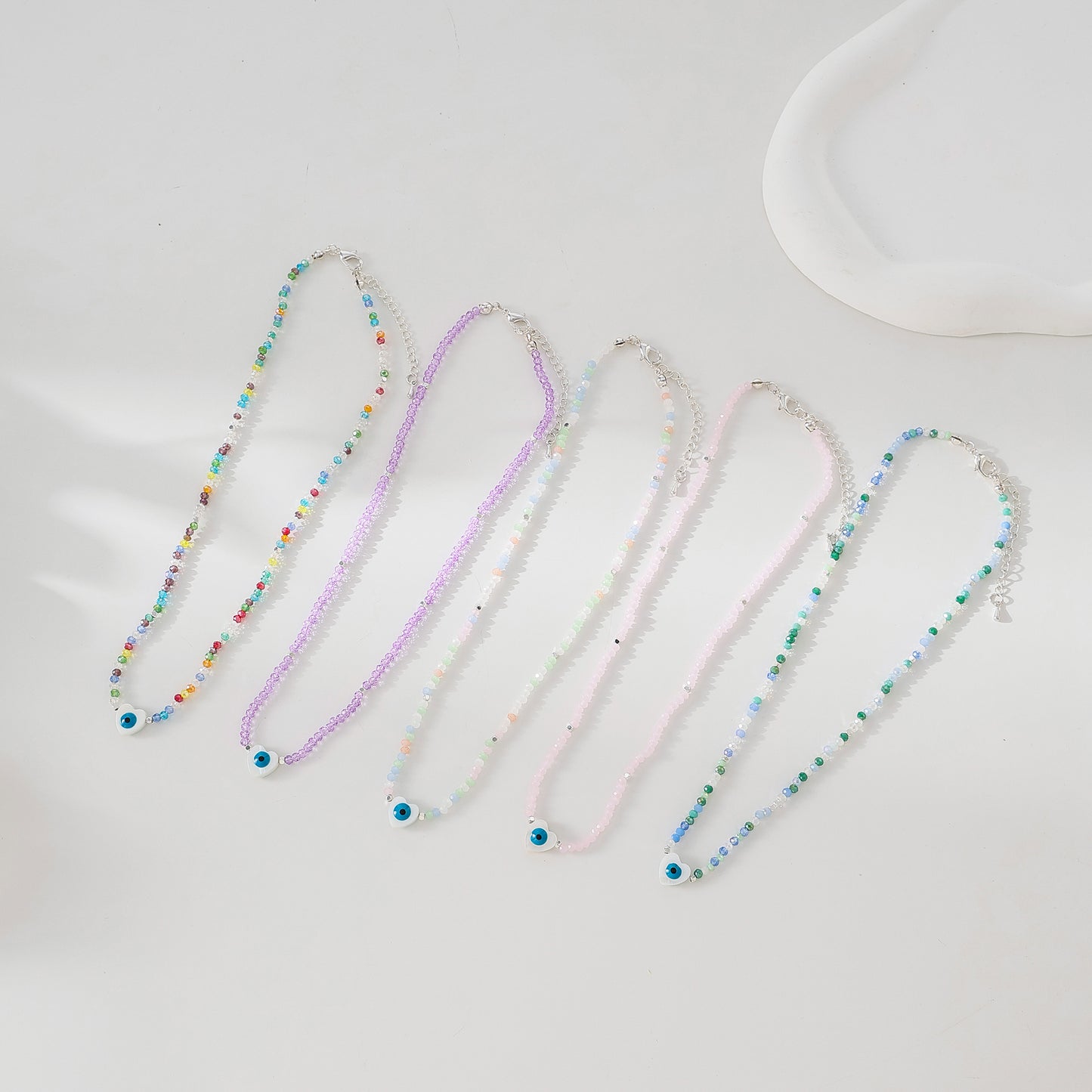 Enchanting Assorted Beaded Necklace with Lucky Eye Heart Bead - Boho - Chic Style for Women