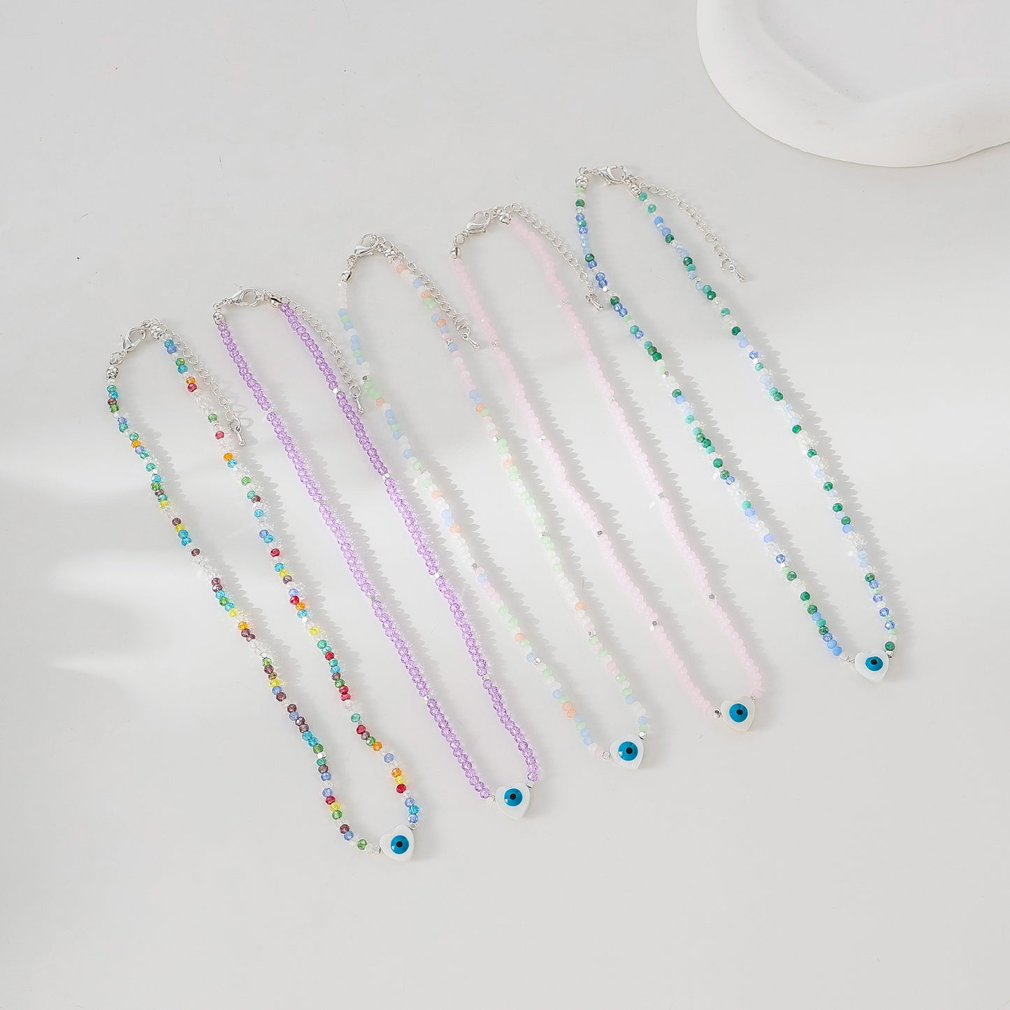 Enchanting Assorted Beaded Necklace with Lucky Eye Heart Bead - Boho - Chic Style for Women