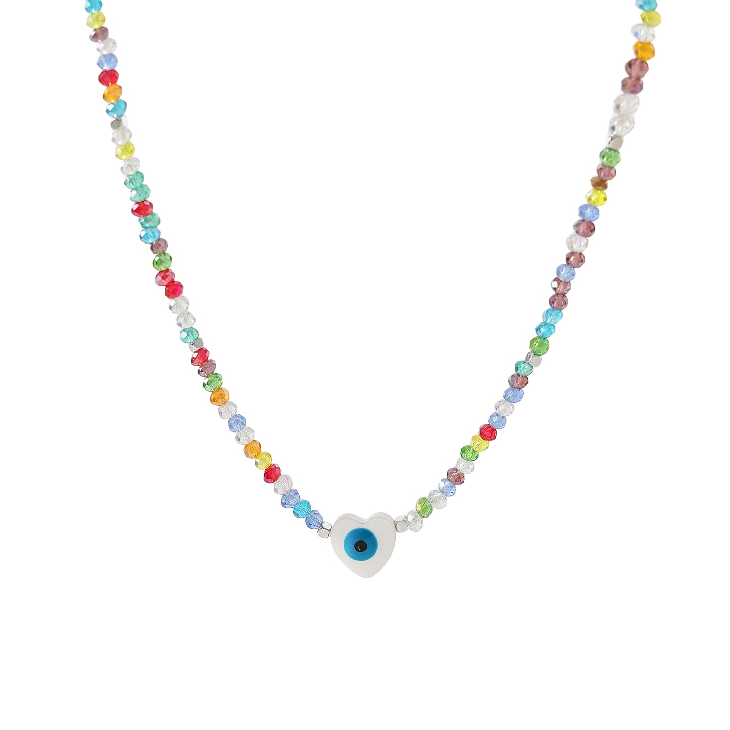 Enchanting Assorted Beaded Necklace with Lucky Eye Heart Bead - Boho - Chic Style for Women
