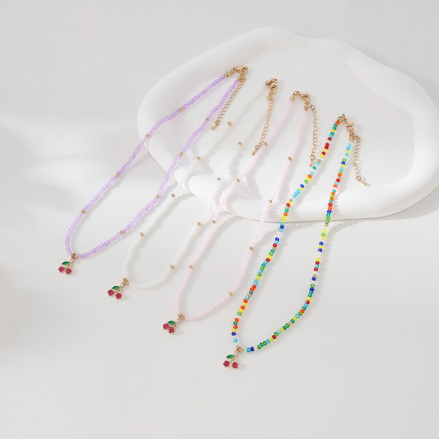 Assorted beaded Necklace with glass Mushroom charm