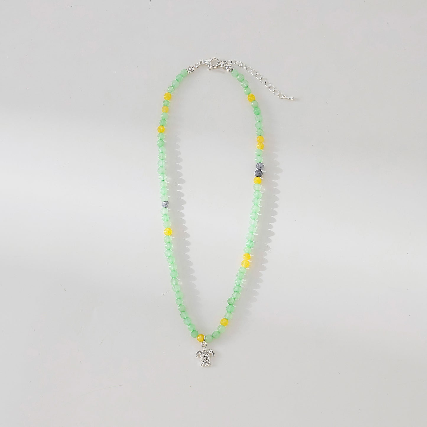 Stone beaded Necklace with clear Crystal Turtle charm assorted