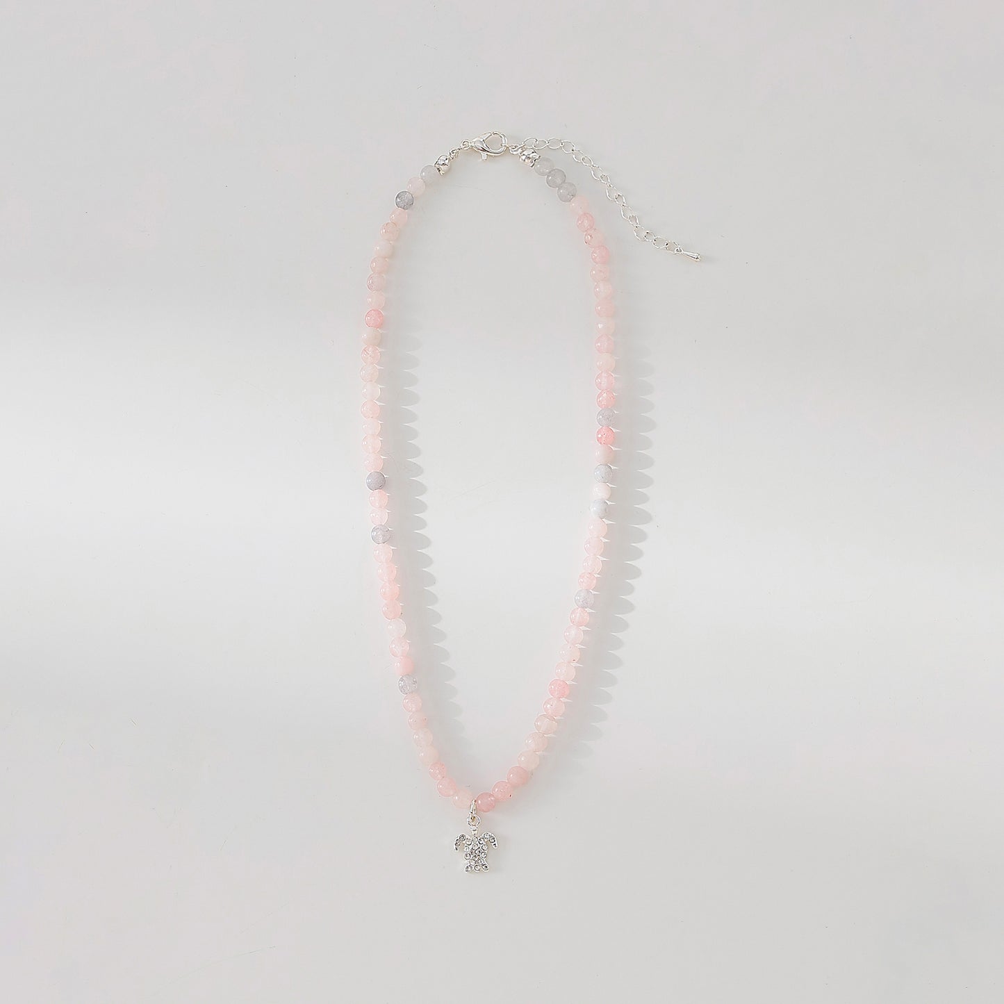 Stone beaded Necklace with clear Crystal Turtle charm assorted
